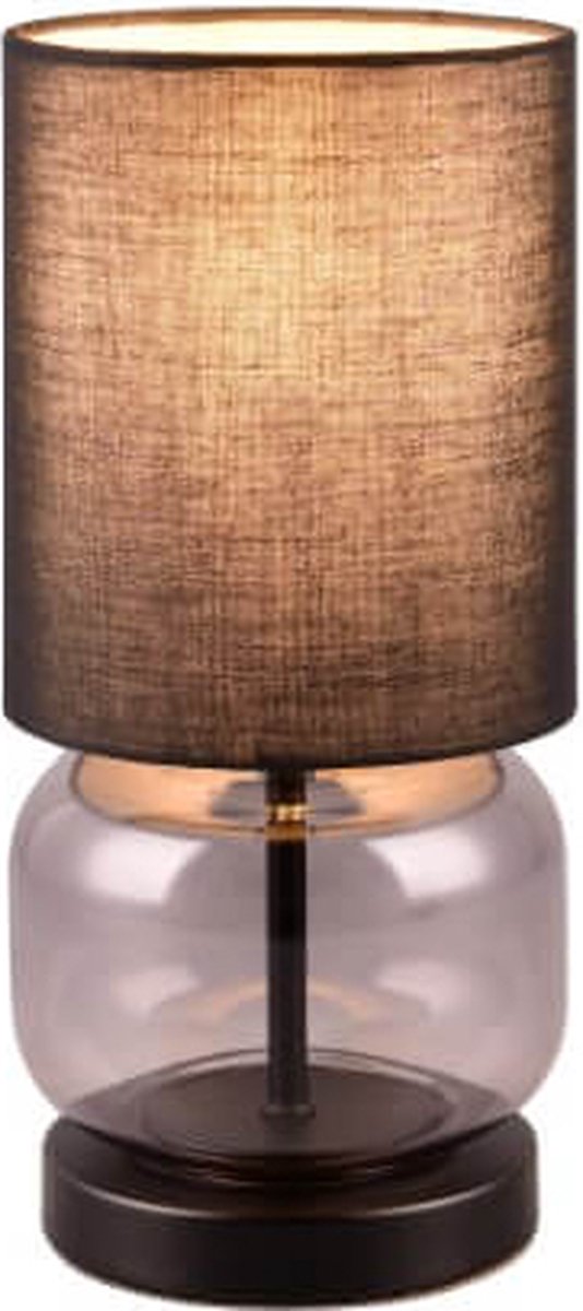 TRIO elio - tafellamp - zwart mat - excl. 1x e27 40w - snoerschakelaar - smoke glas