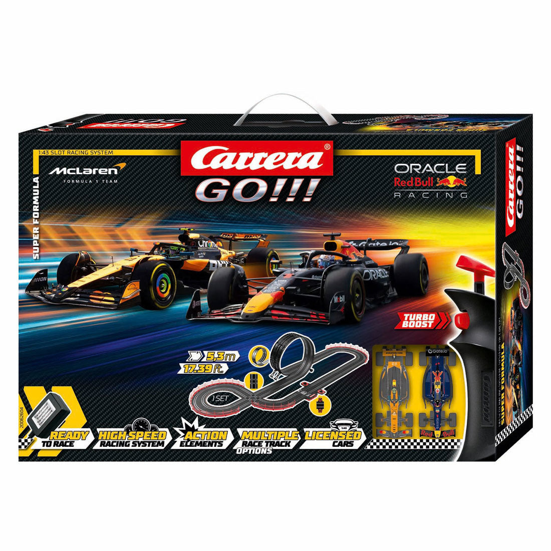 Carrera go!!! racebaan super formula - m. verstappen, no.1 vs. l. norris, no.4