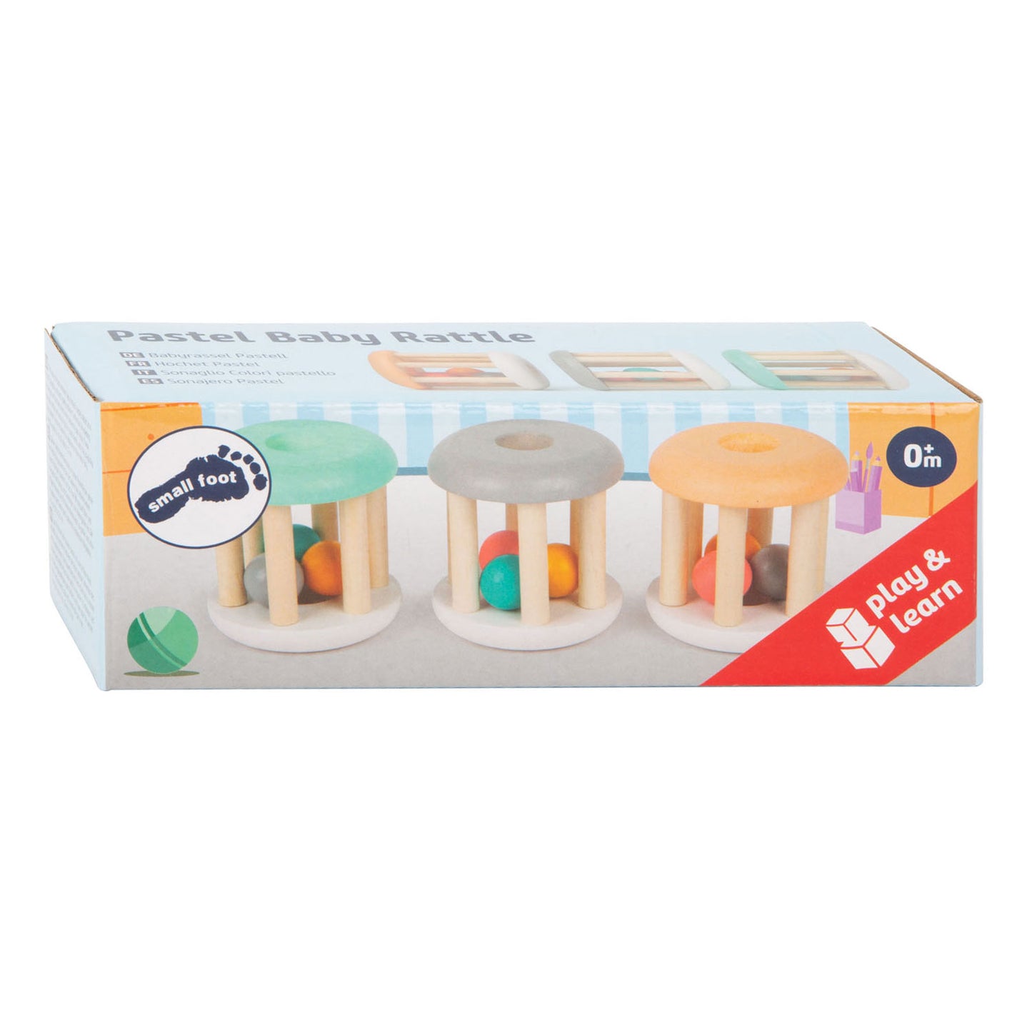 Small Foot - houten baby ratel pastel, 3st.