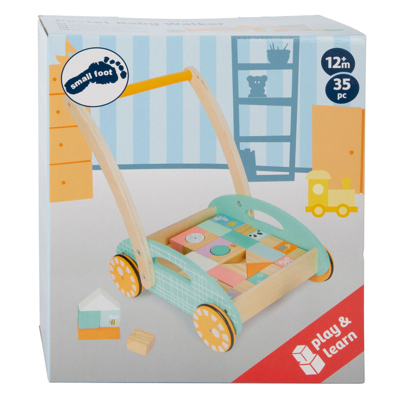 Small Foot - houten baby walker loopwagen met blokken pastel, 35dlg.