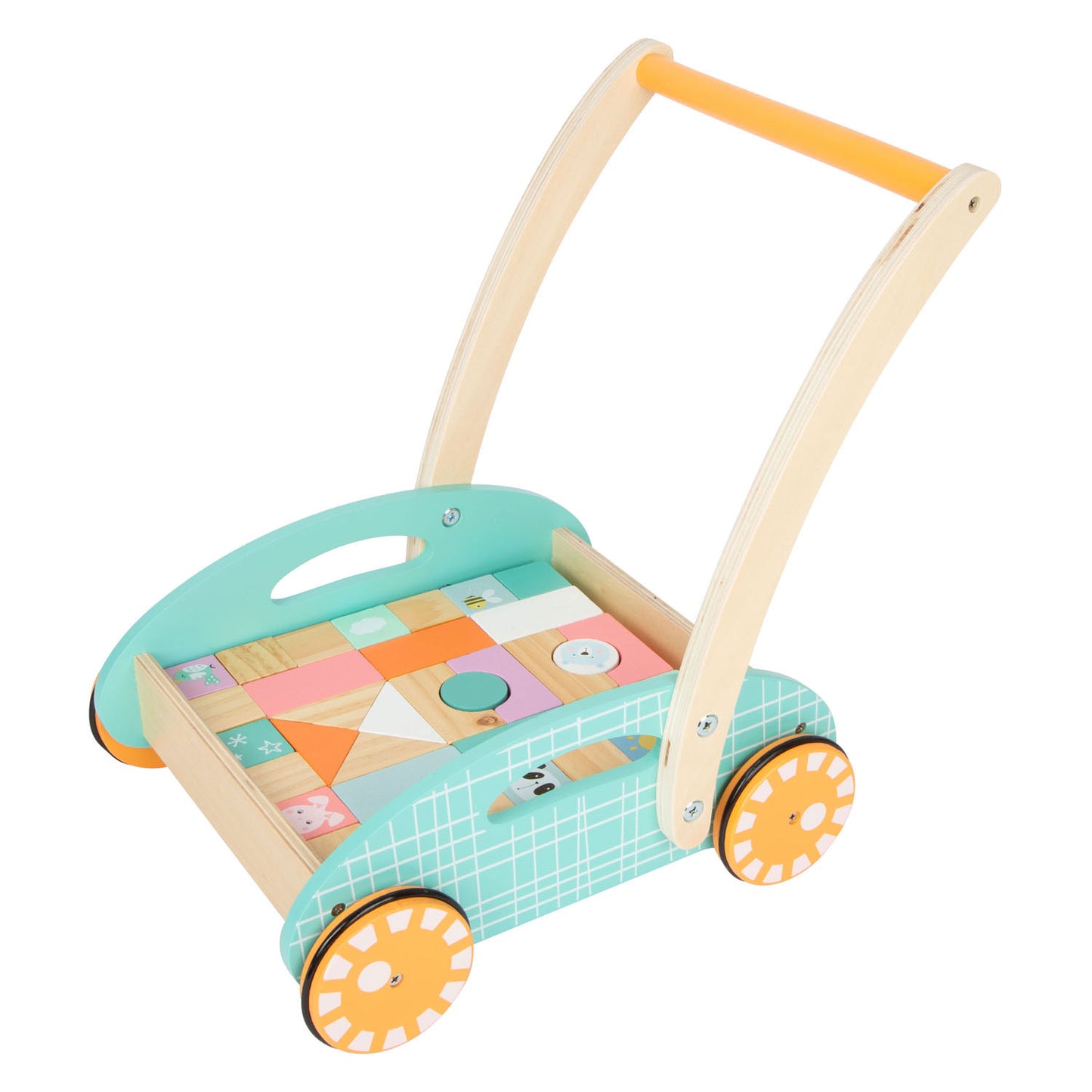 Small Foot - houten baby walker loopwagen met blokken pastel, 35dlg.