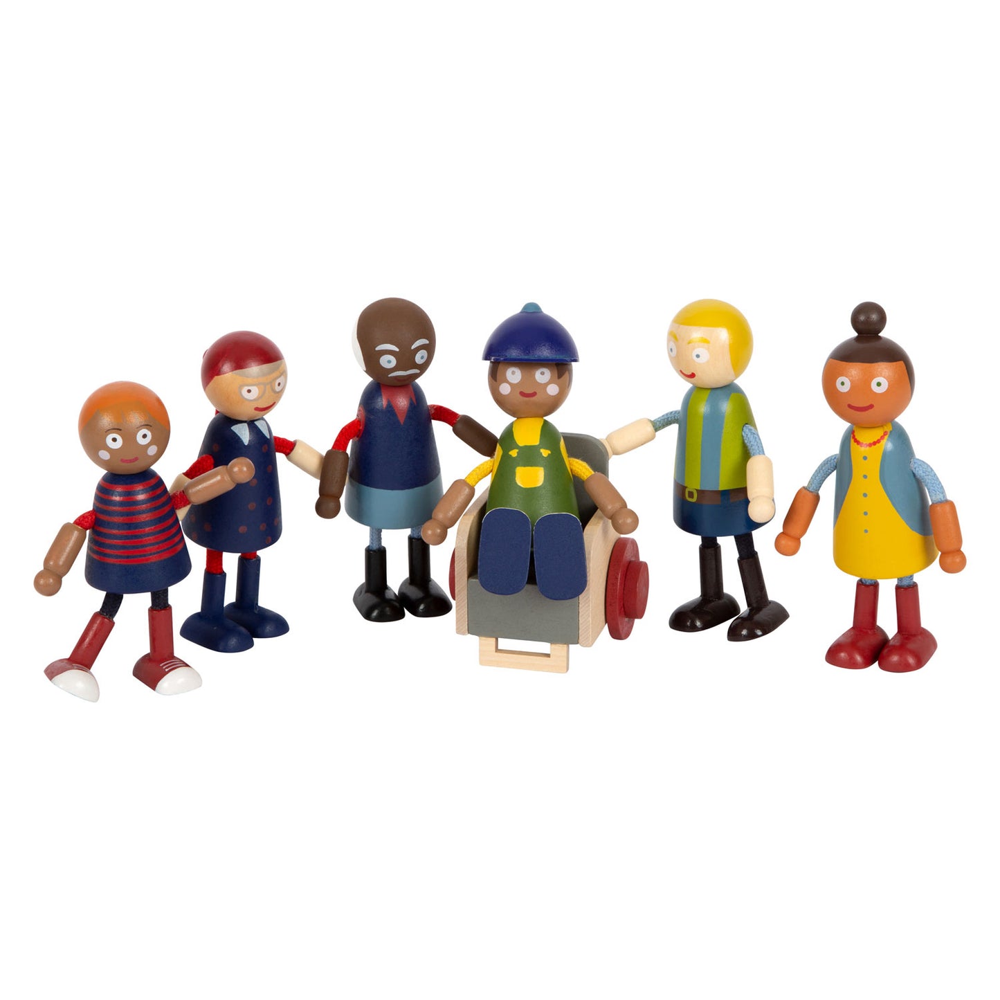 Small Foot - houten poppenhuis familie met rolstoel, 6st.