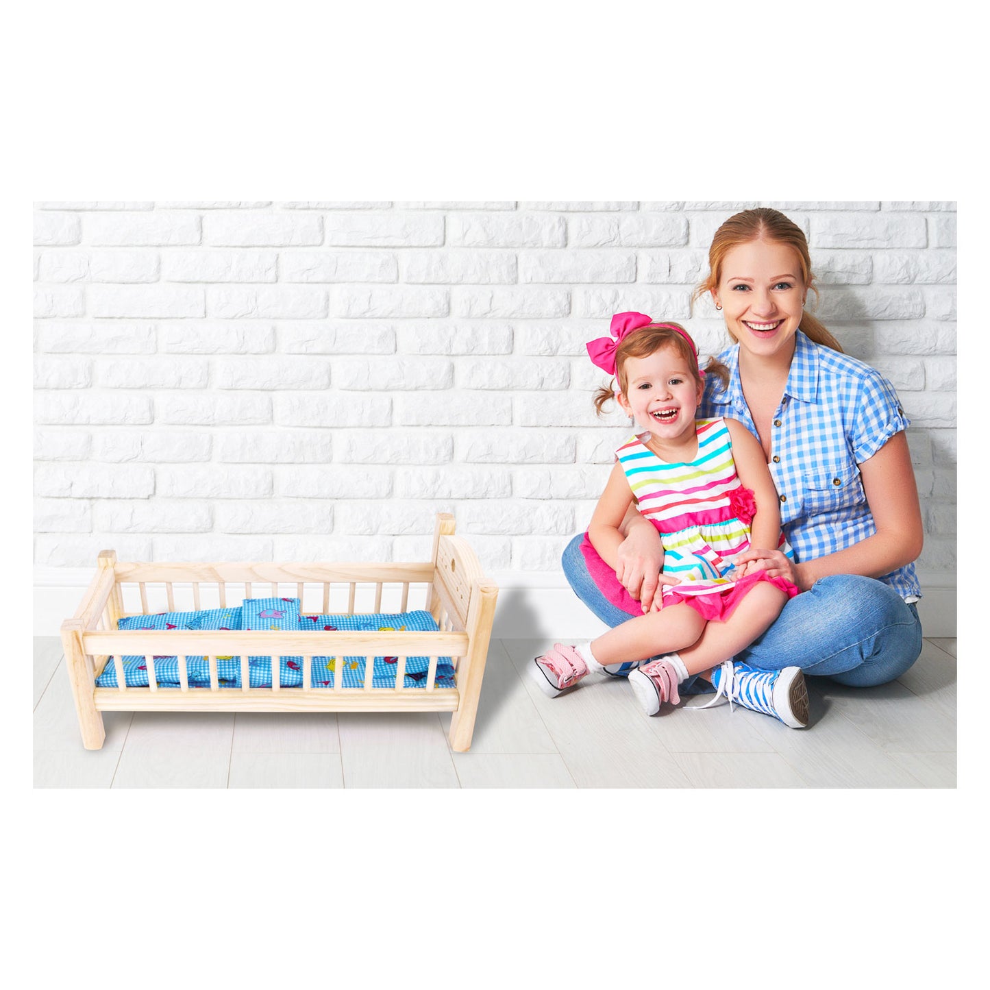 Small Foot - houten poppenbed natuurlijk met beddengoed, 4ldg.