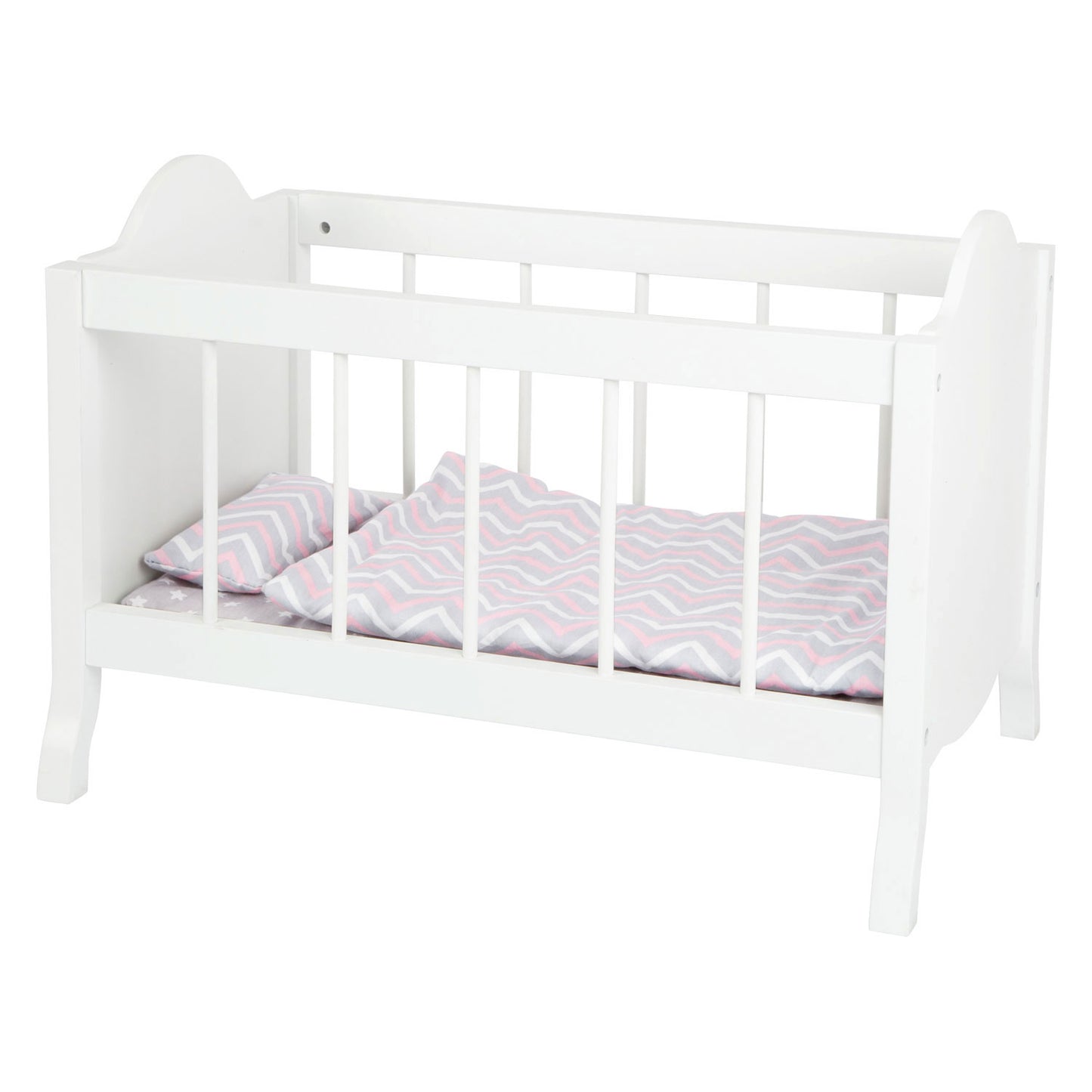 Small Foot - houten poppenbed wit met beddengoed strepen, 4dlg.
