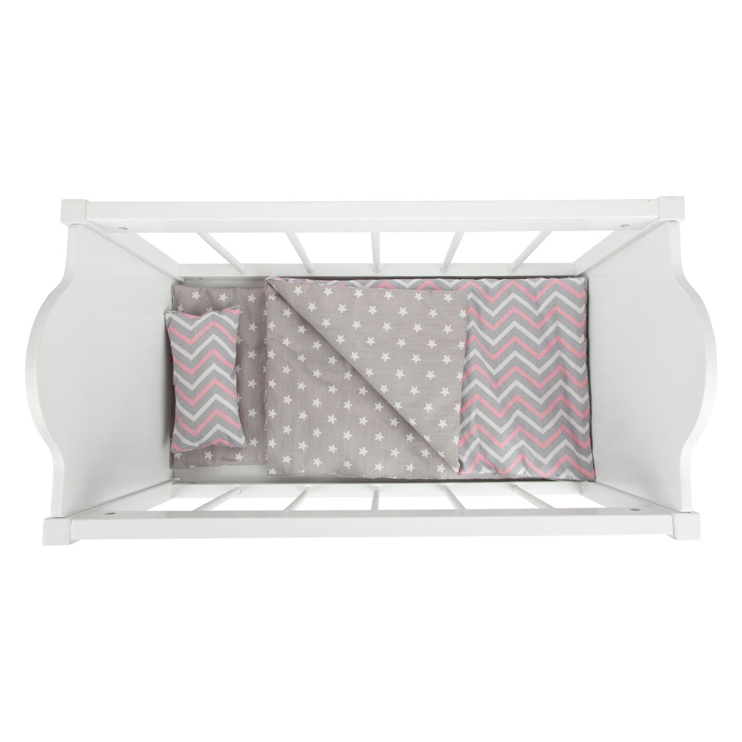 Small Foot - houten poppenbed wit met beddengoed strepen, 4dlg.