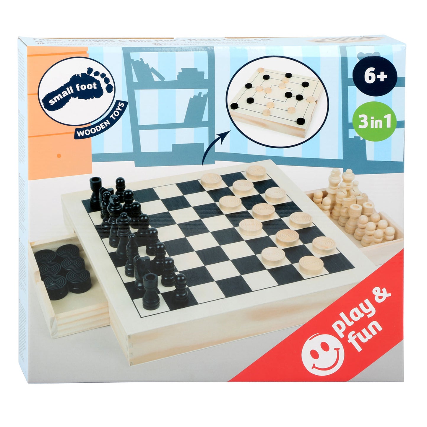 Small Foot - spellendoos 3in1 schaken dammen molenspel