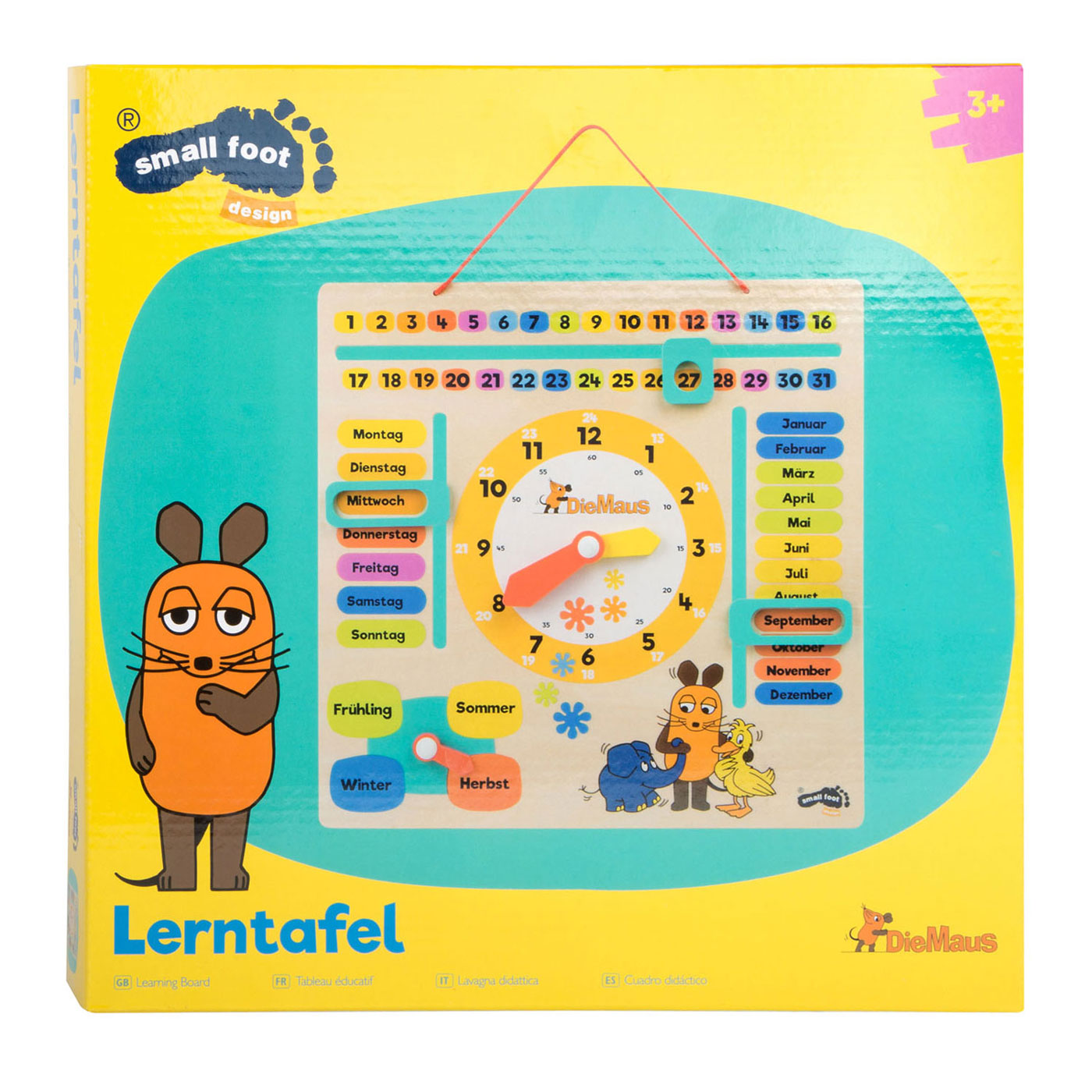 Small Foot - houten leerbord klok kijken muis - duitstalig