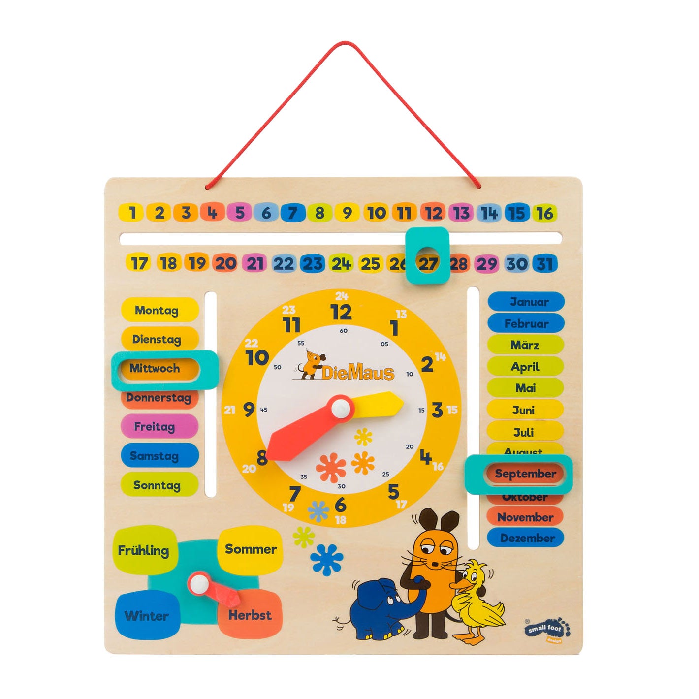 Small Foot - houten leerbord klok kijken muis - duitstalig
