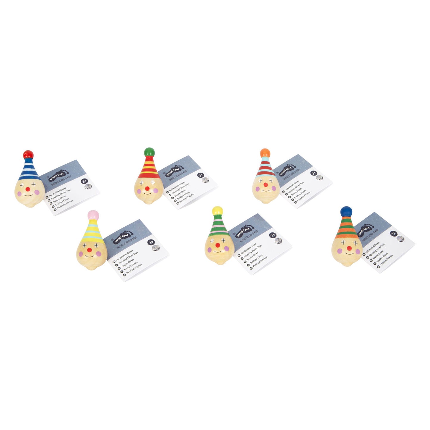 Small Foot - houten tol clown - 6st.