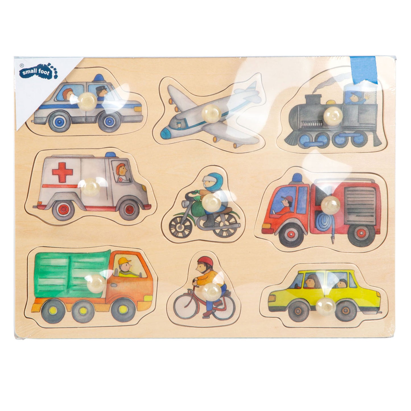 Small Foot - houten noppenpuzzel stadsvoertuigen, 9st.