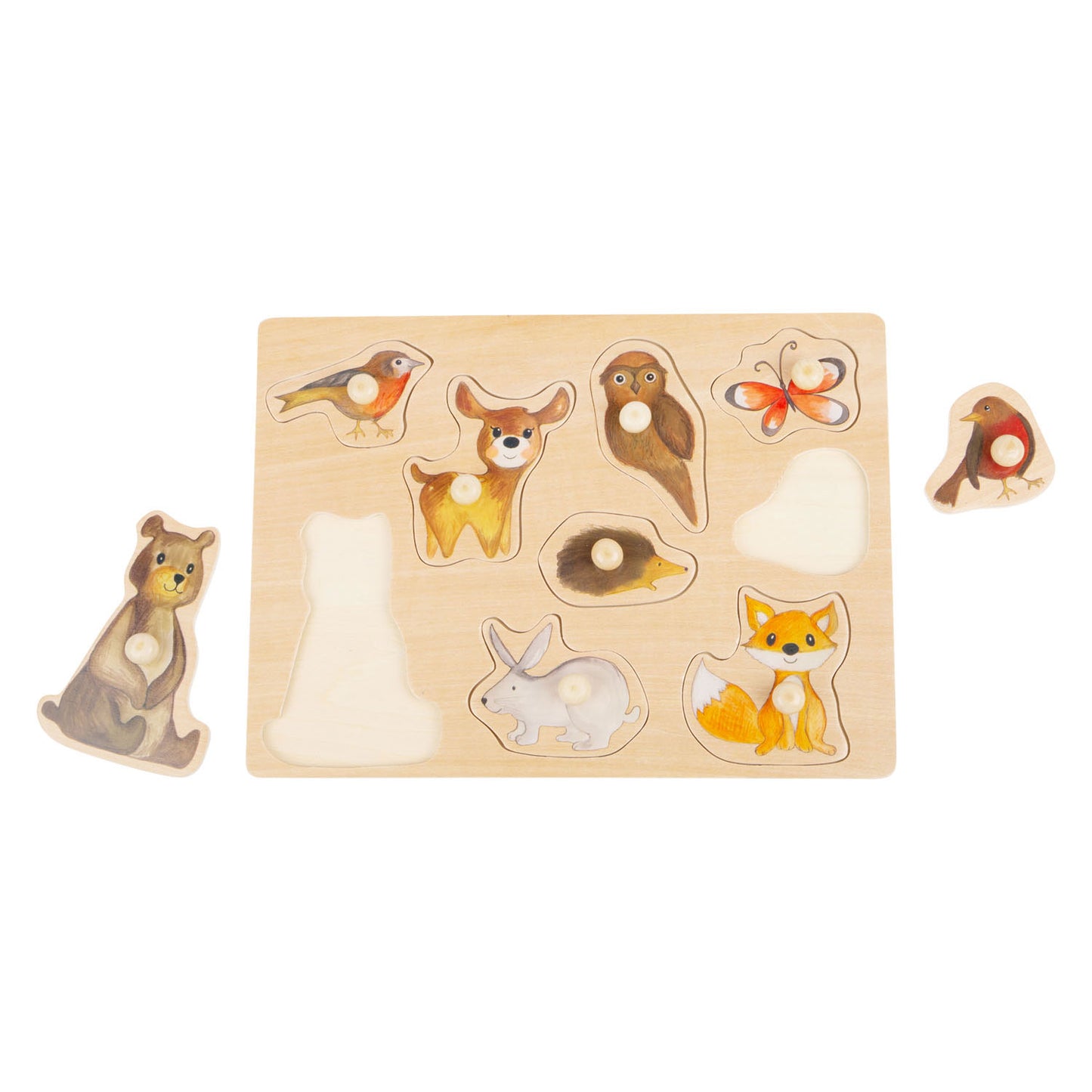 Small Foot - houten noppenpuzzel bosdieren, 9st.