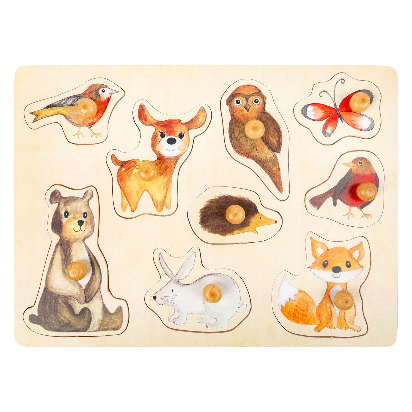 Small Foot - houten noppenpuzzel bosdieren, 9st.