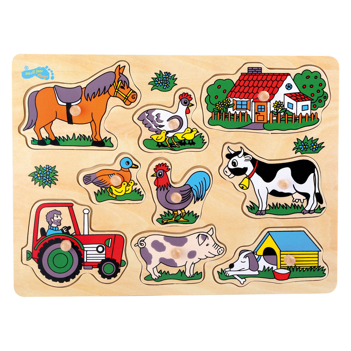 Small Foot - houten noppenpuzzel boerderij, 9st.