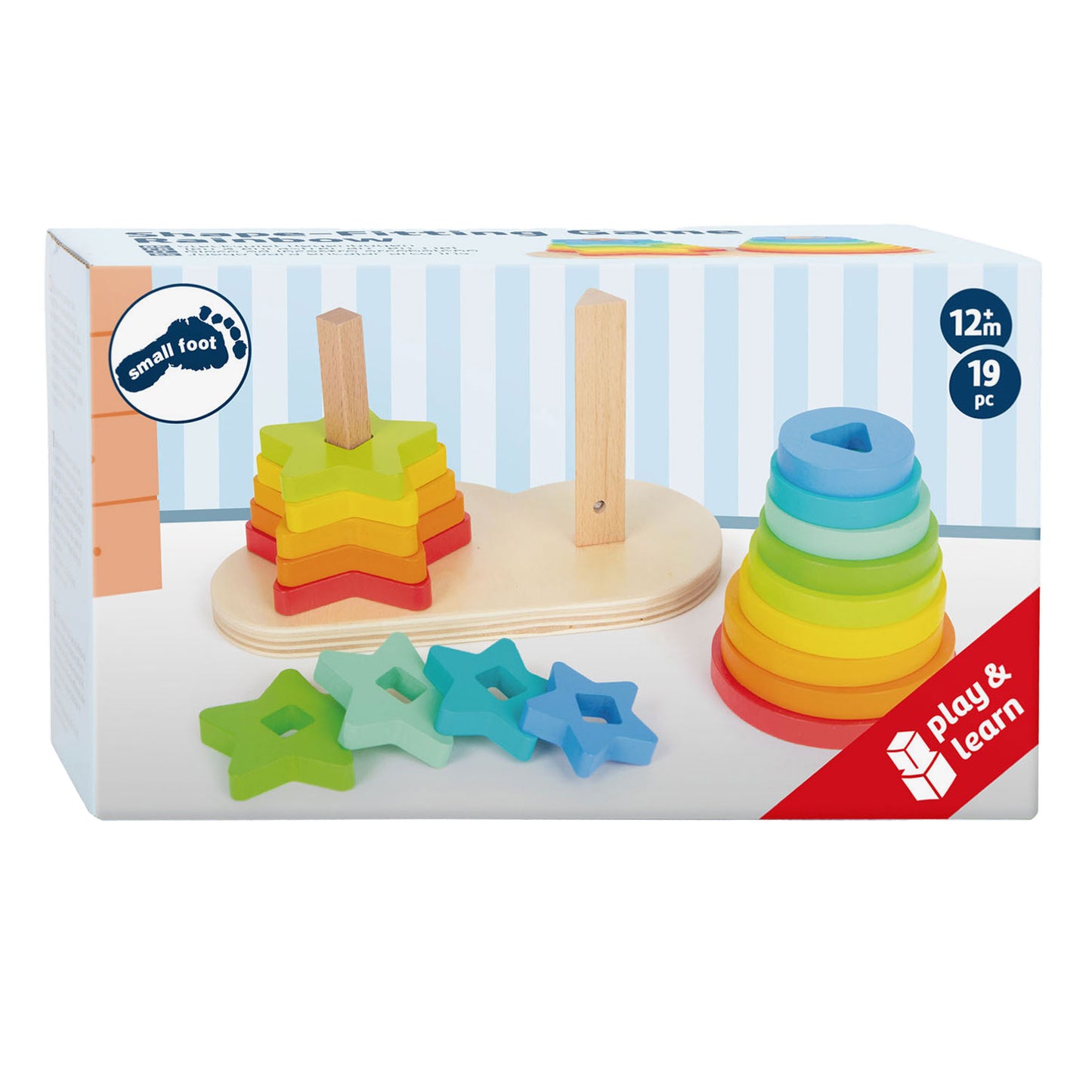 Small Foot - houten stapeltoren regenboog cirkel en ster, 19dlg.