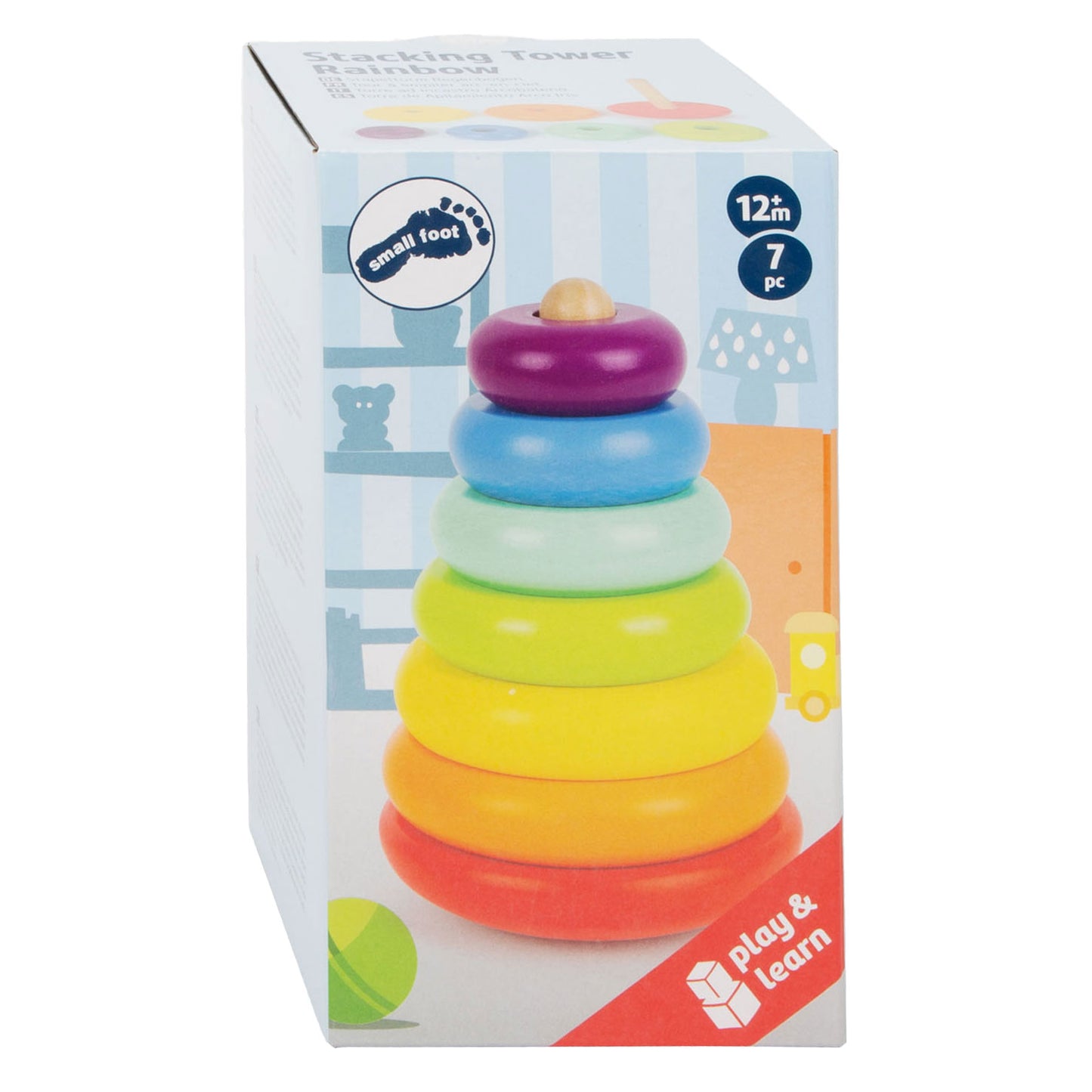 Small Foot - houten stapeltoren regenboog, 7dlg.