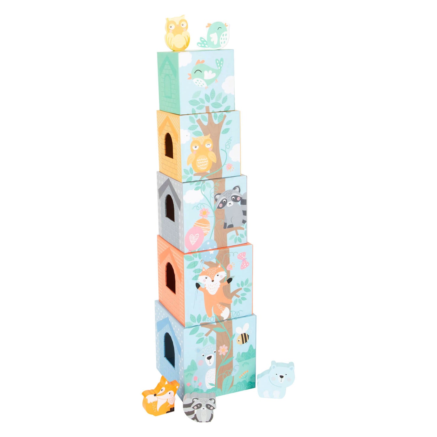 Small Foot - stapeltoren met bosdieren pastel, 10dlg.