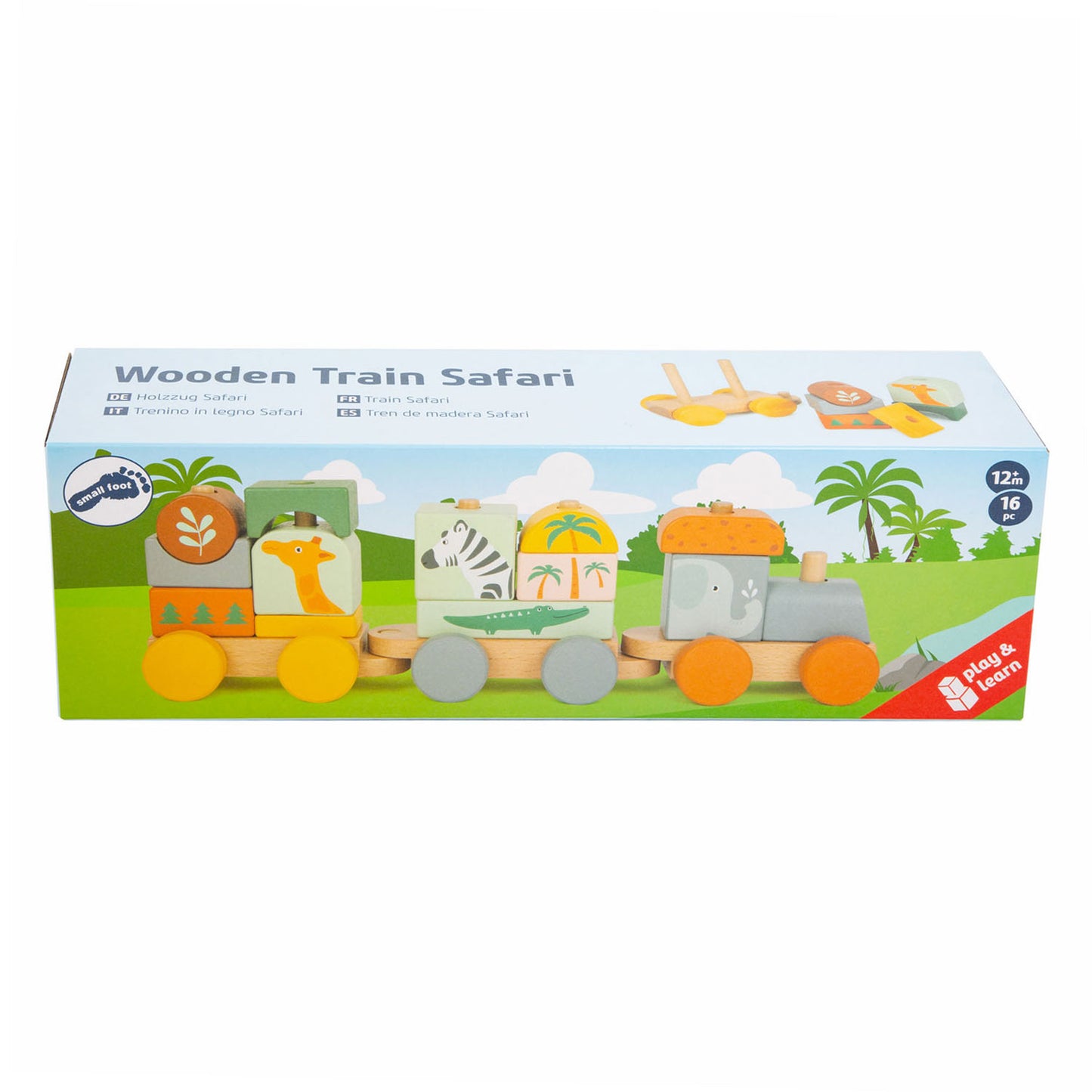 Small Foot - houten stapelblokken trein safari, 16dlg.