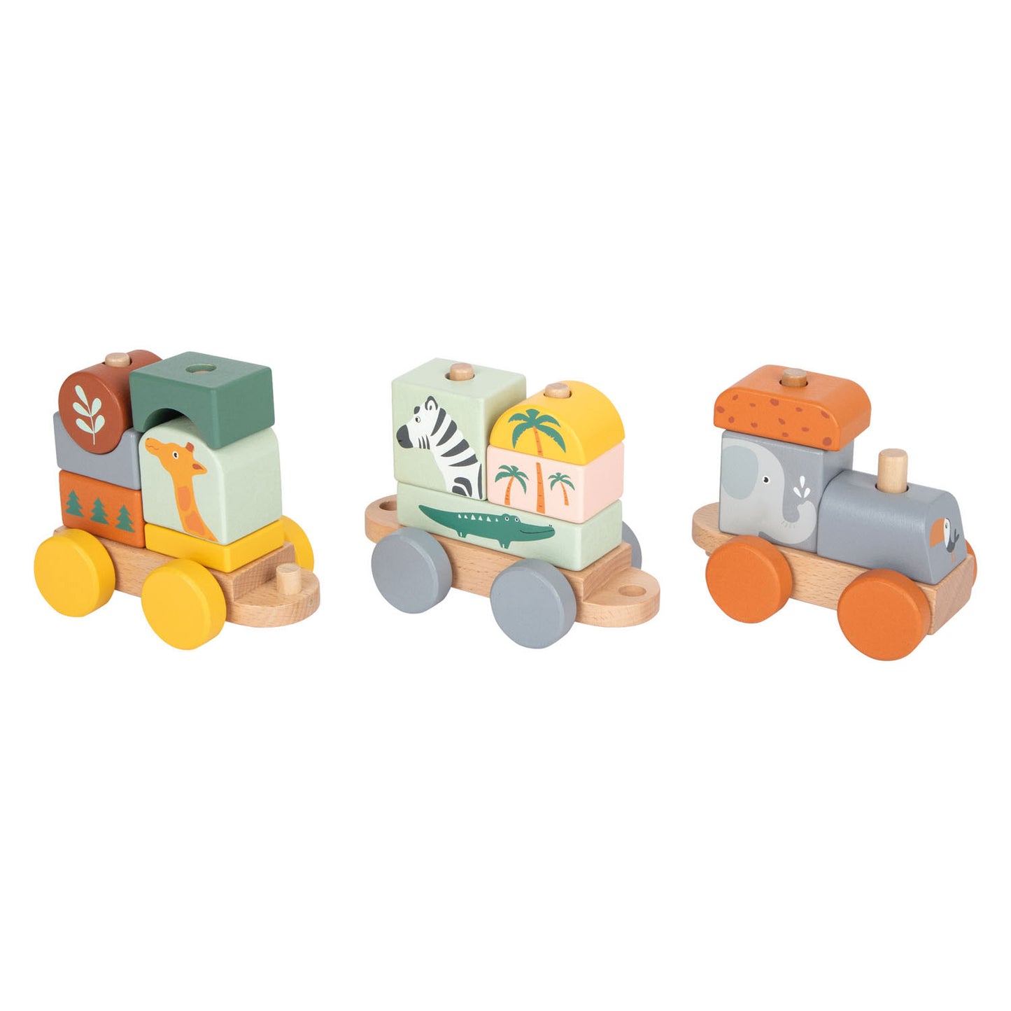 Small Foot - houten stapelblokken trein safari, 16dlg.