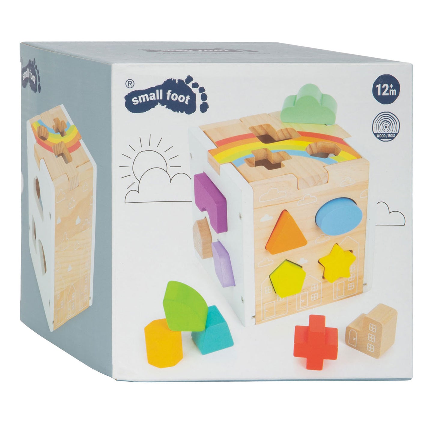 Small Foot - houten vormenstoof kubus regenboog,