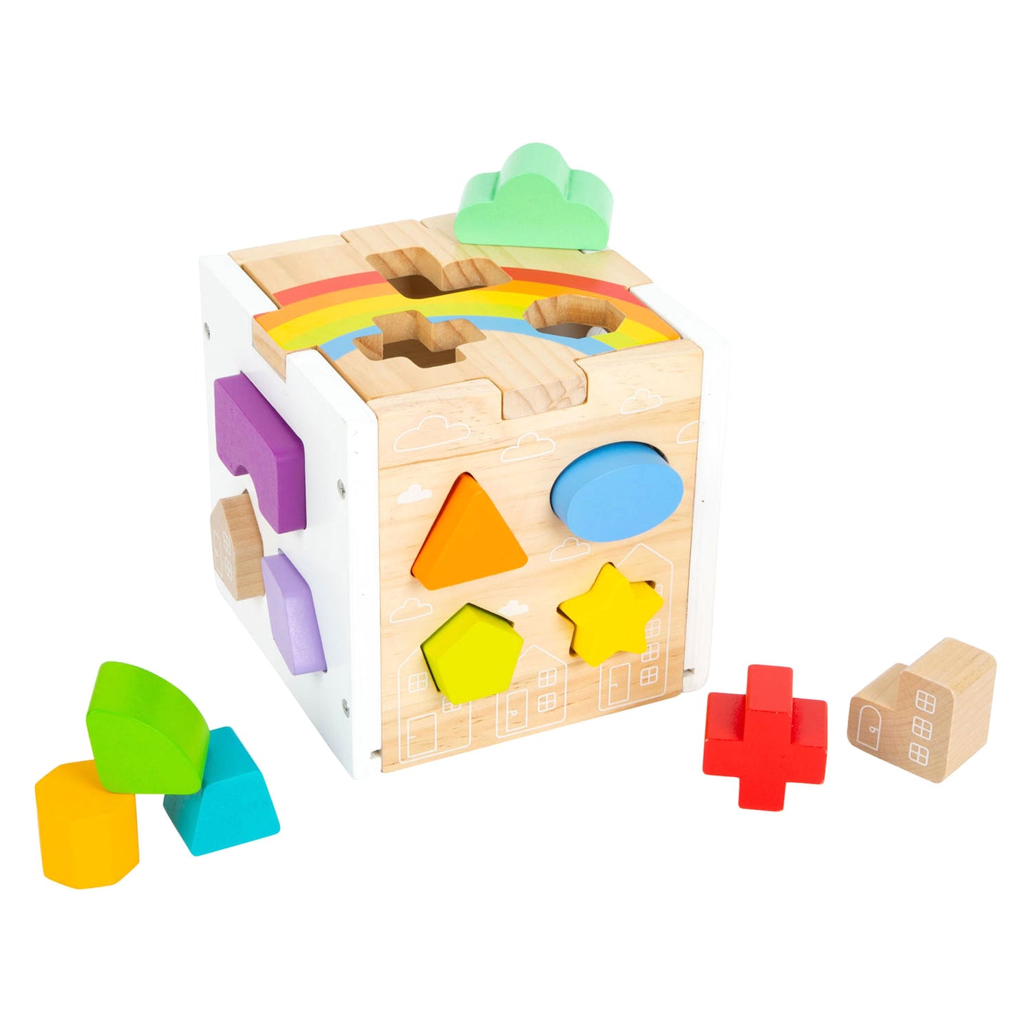 Small Foot - houten vormenstoof kubus regenboog,