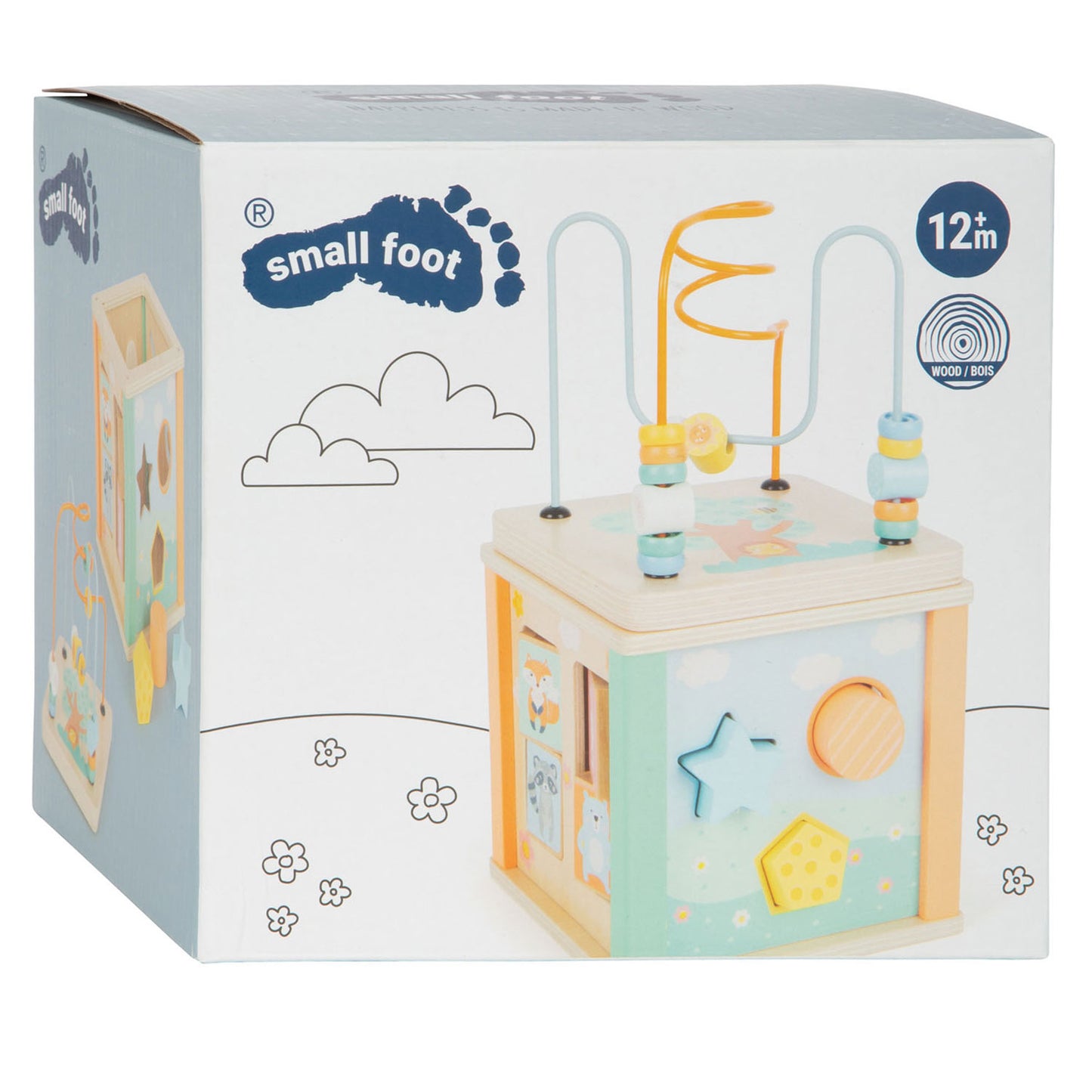 Small Foot - houten activiteitenkubus en motoriekspiraal pastel