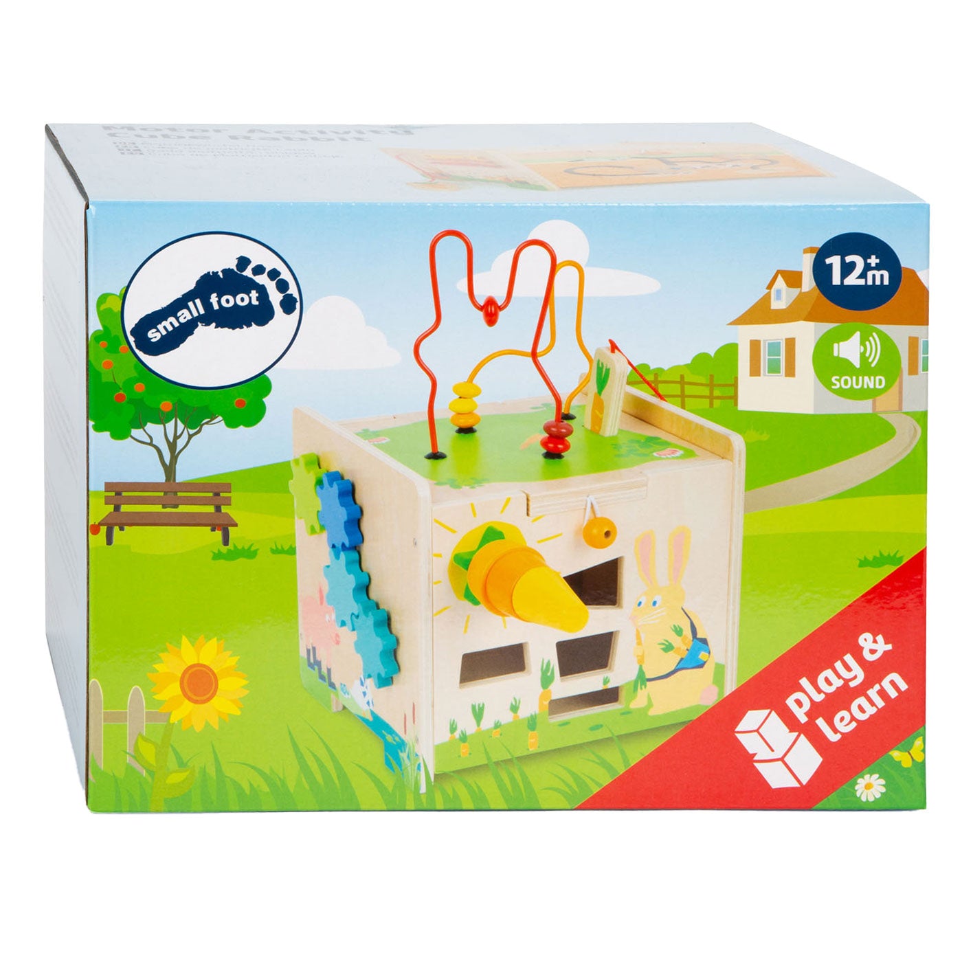 Small Foot - houten activiteitenkubus en motoriekspiraal konijn