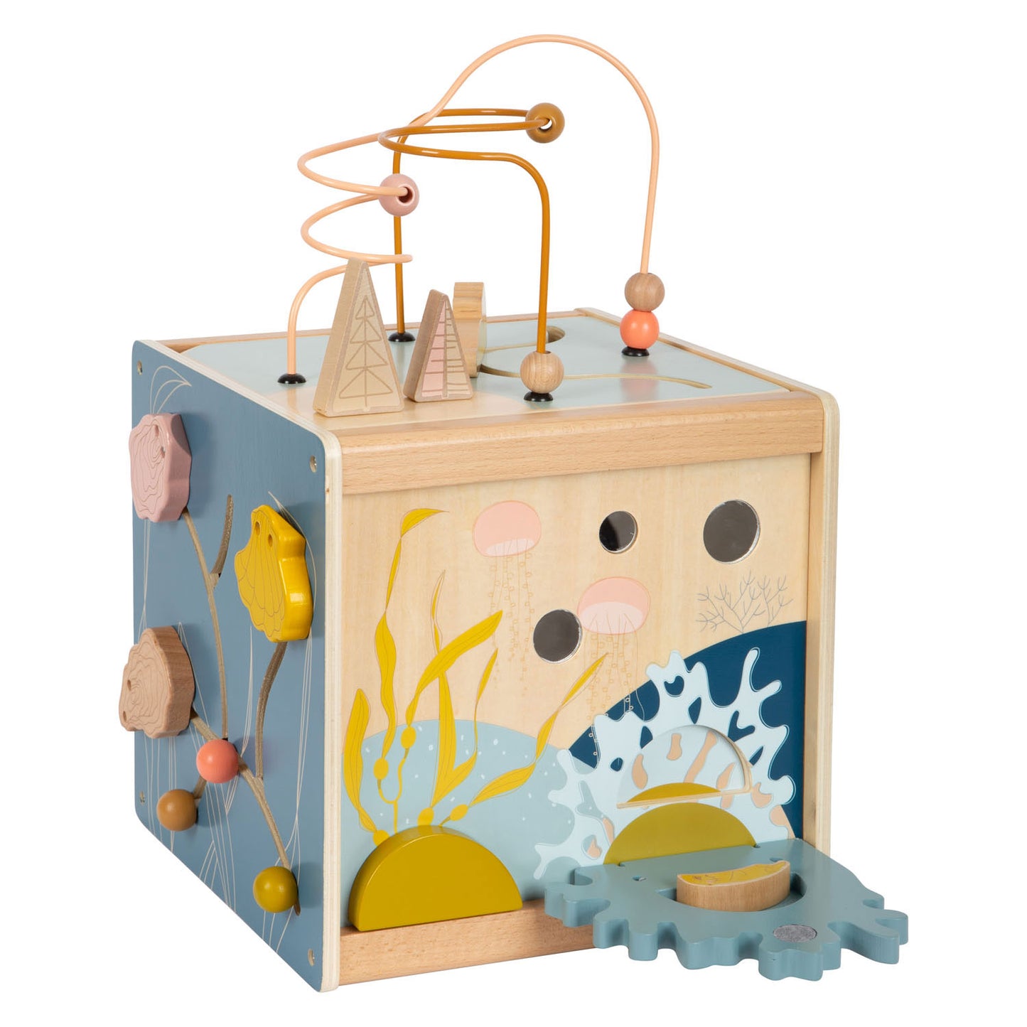 Small Foot - houten activiteitenkubus met motoriekspiraal zeekust