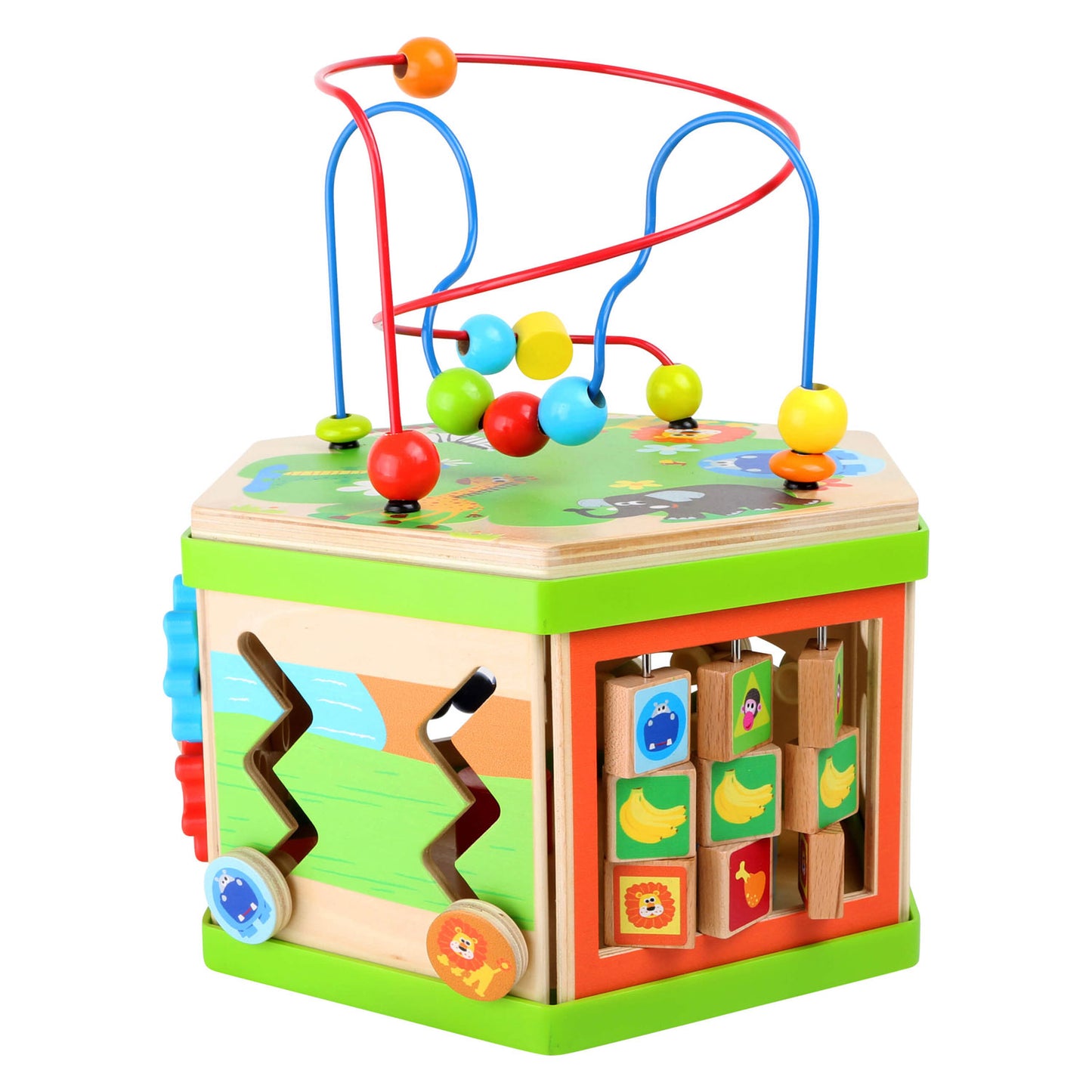 Small Foot - houten activitetenkubus met motoriekspiraal safari