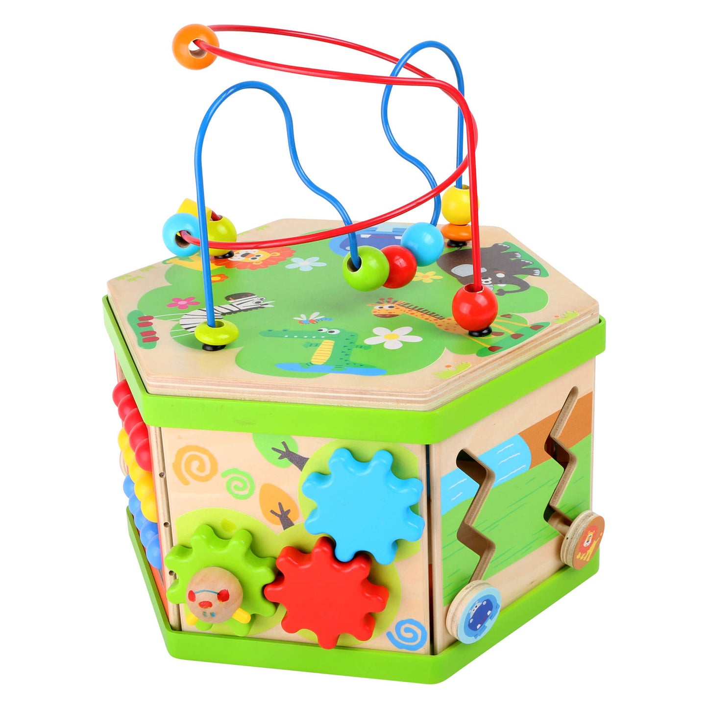 Small Foot - houten activitetenkubus met motoriekspiraal safari