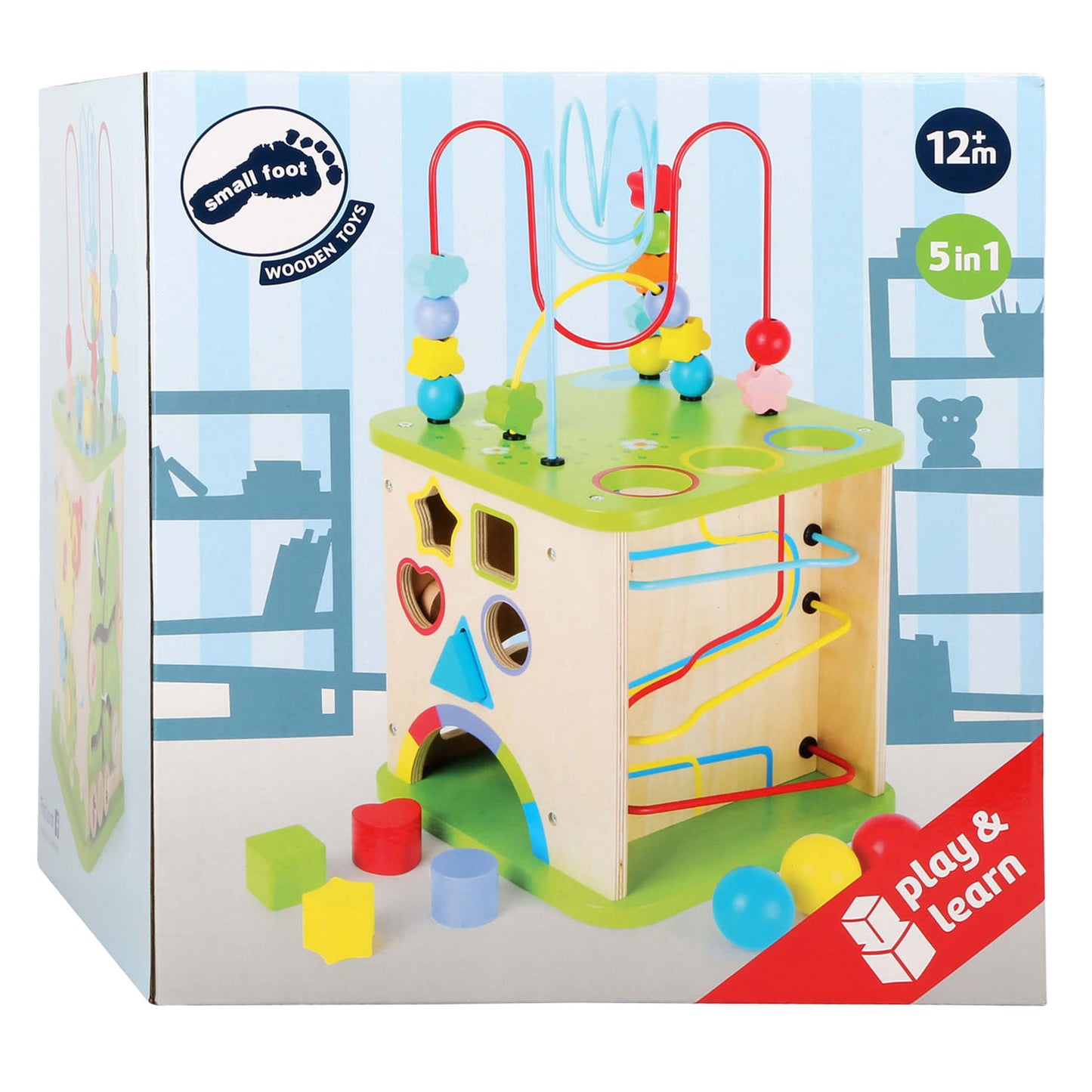 Small Foot - houten activiteitenkubus met knikkerbaan, 8dlg.