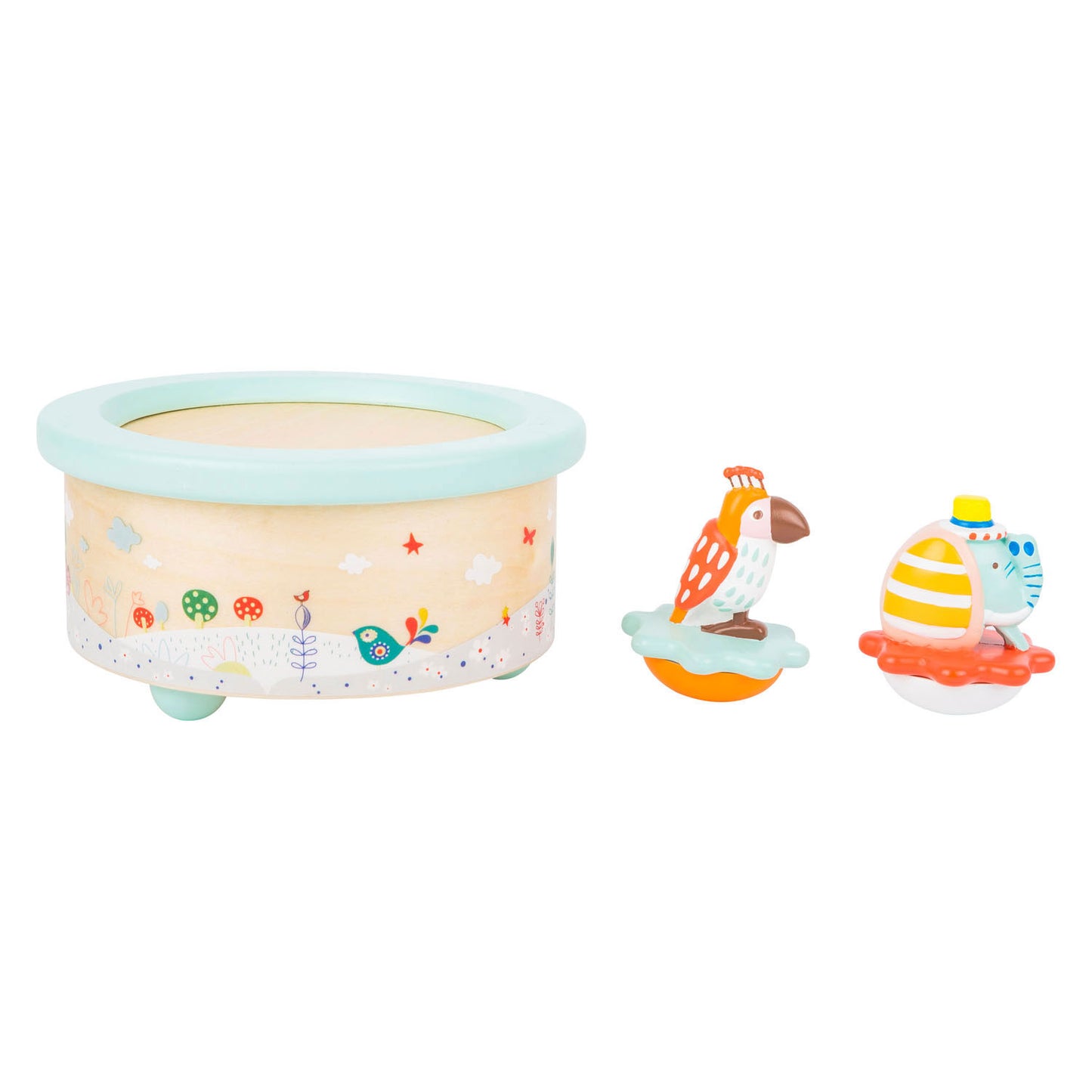 Small Foot - houten muziekdoos papegaai en olifant