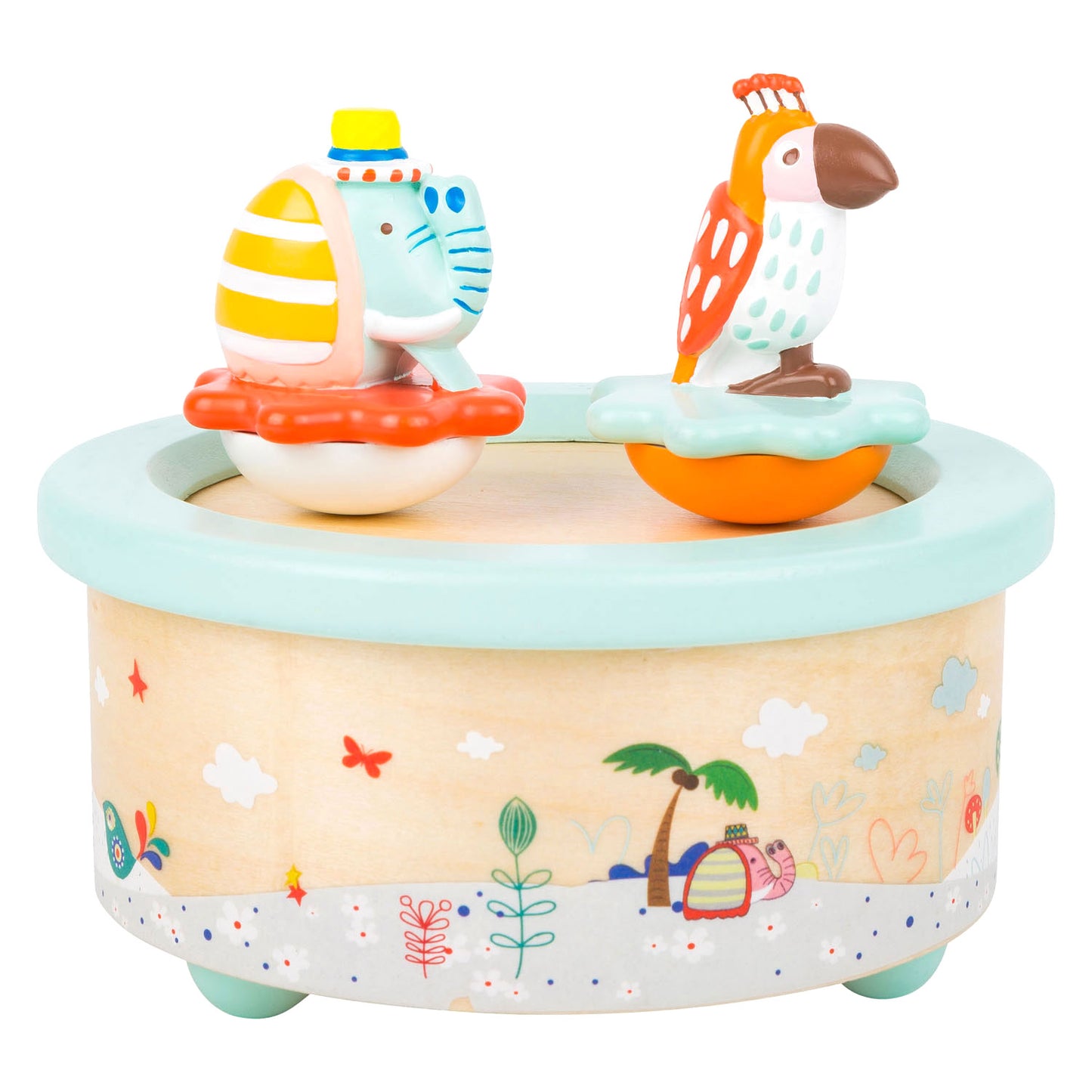 Small Foot - houten muziekdoos papegaai en olifant