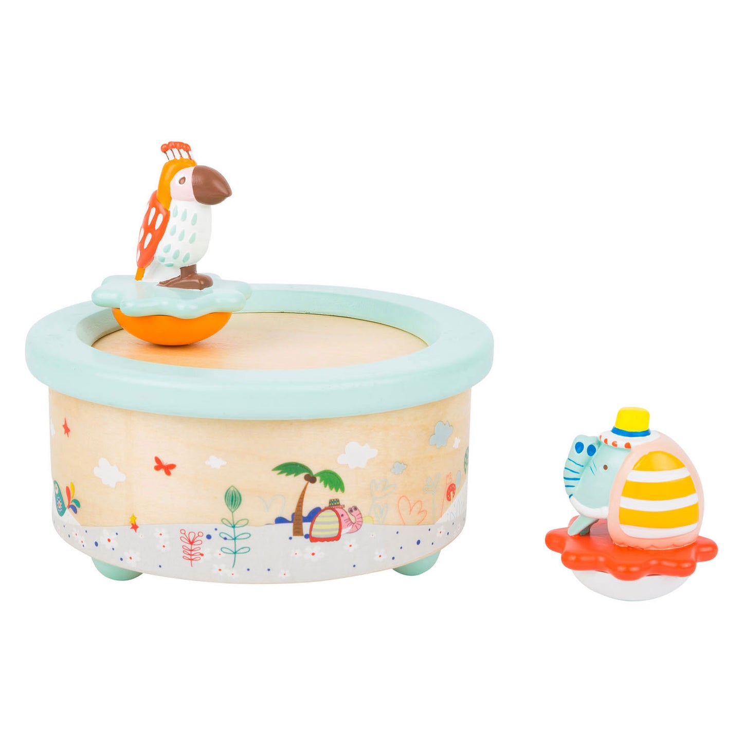 Small Foot - houten muziekdoos papegaai en olifant