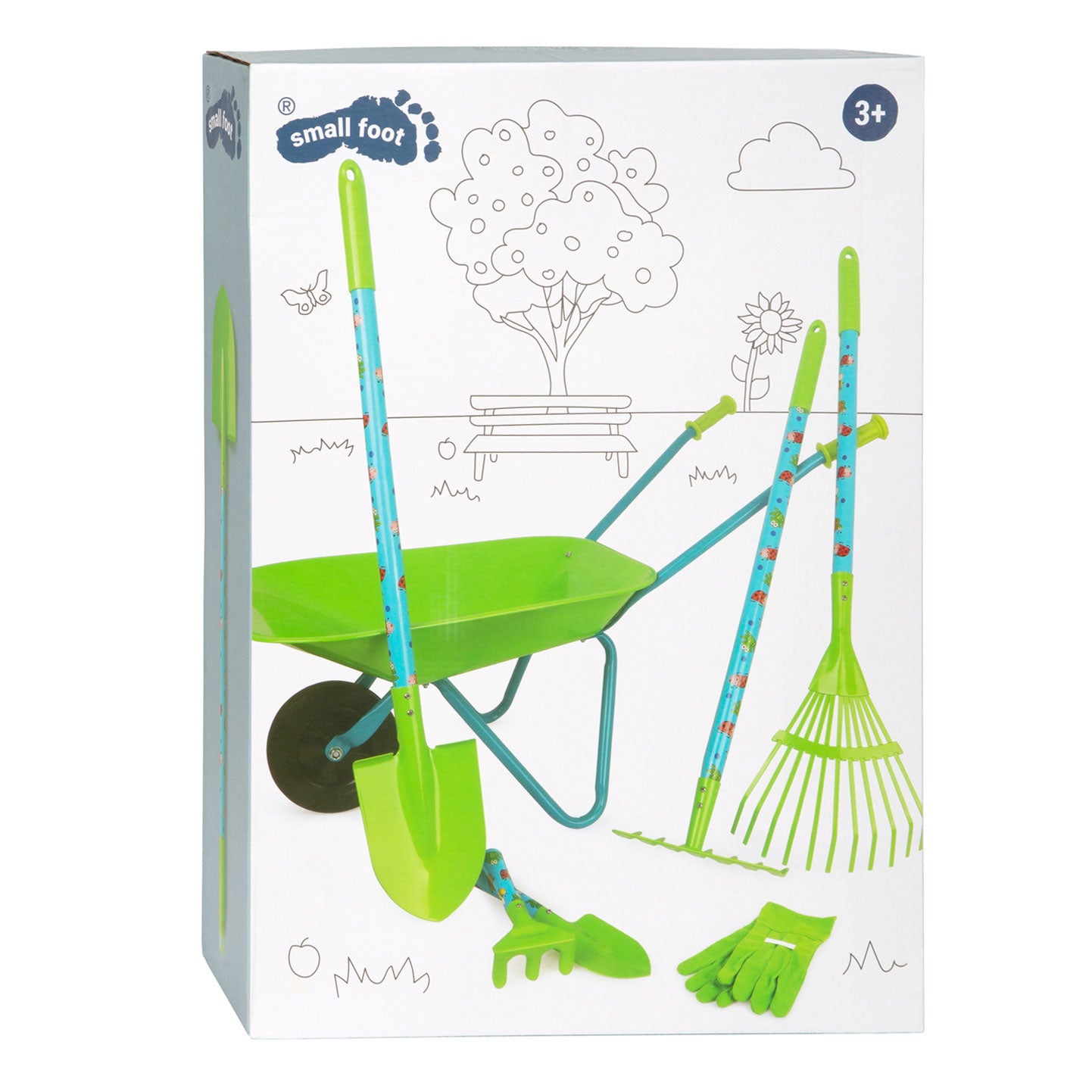 Small Foot - tuingereedschap met kruiwagen groen, 8dlg.