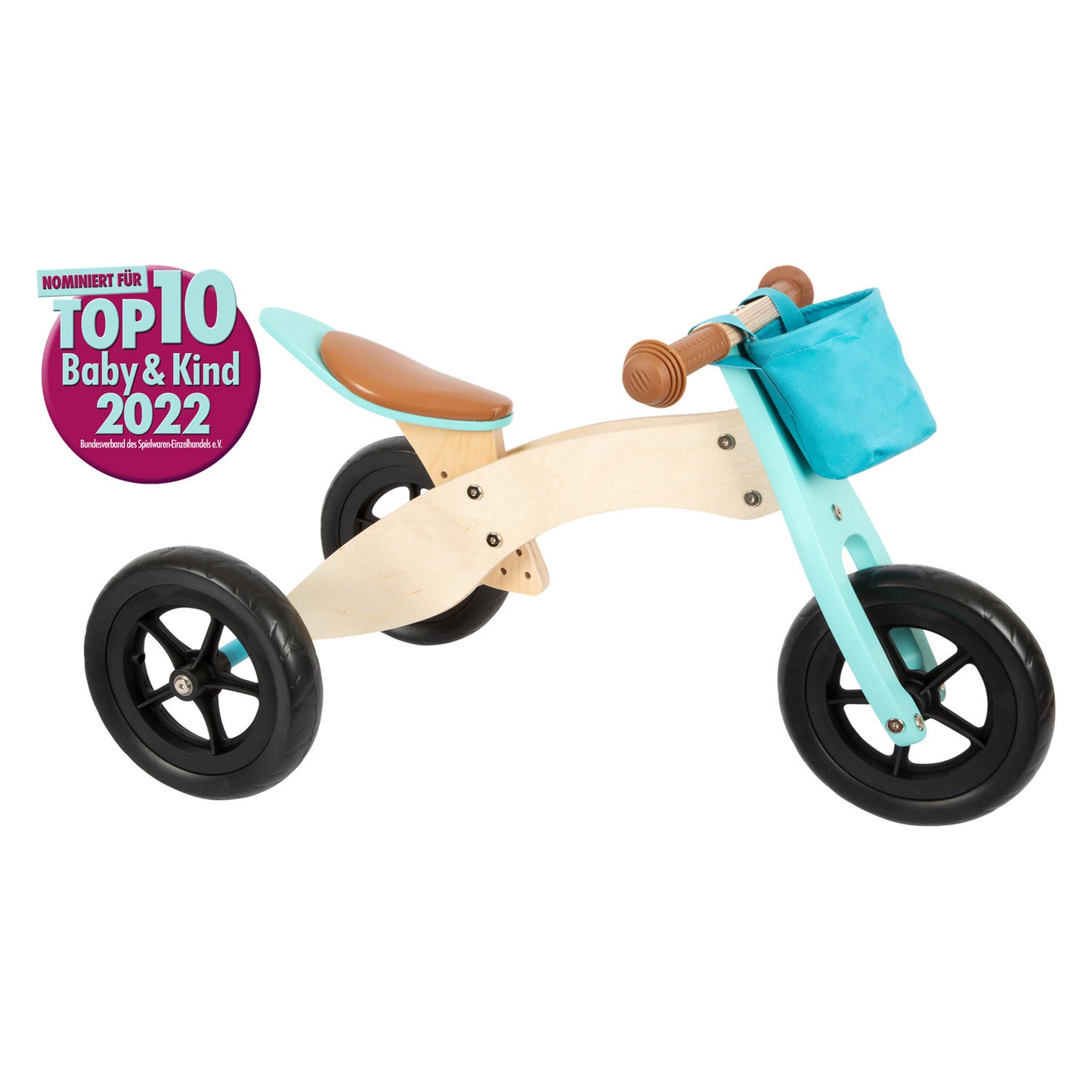Small Foot - houten driewieler en loopfiets 2in1 maxi turquoise