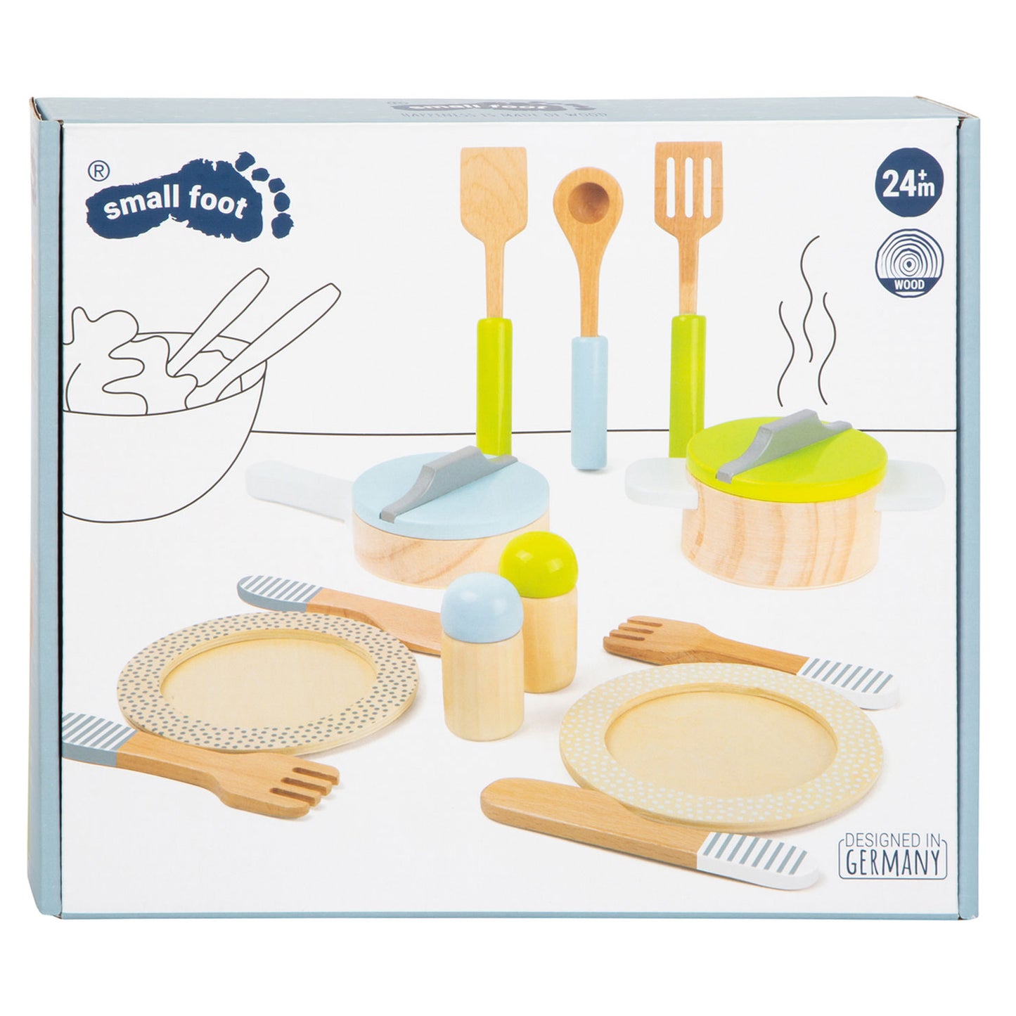 Small Foot - houten kookgerij en servies set, 15dlg.