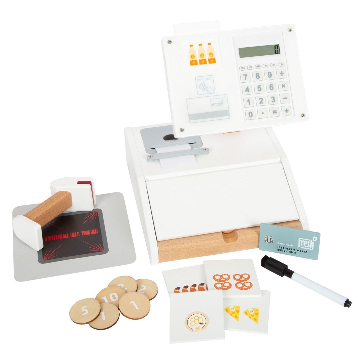 Small Foot - houten speelgoedkassa met scanner, 15dlg.