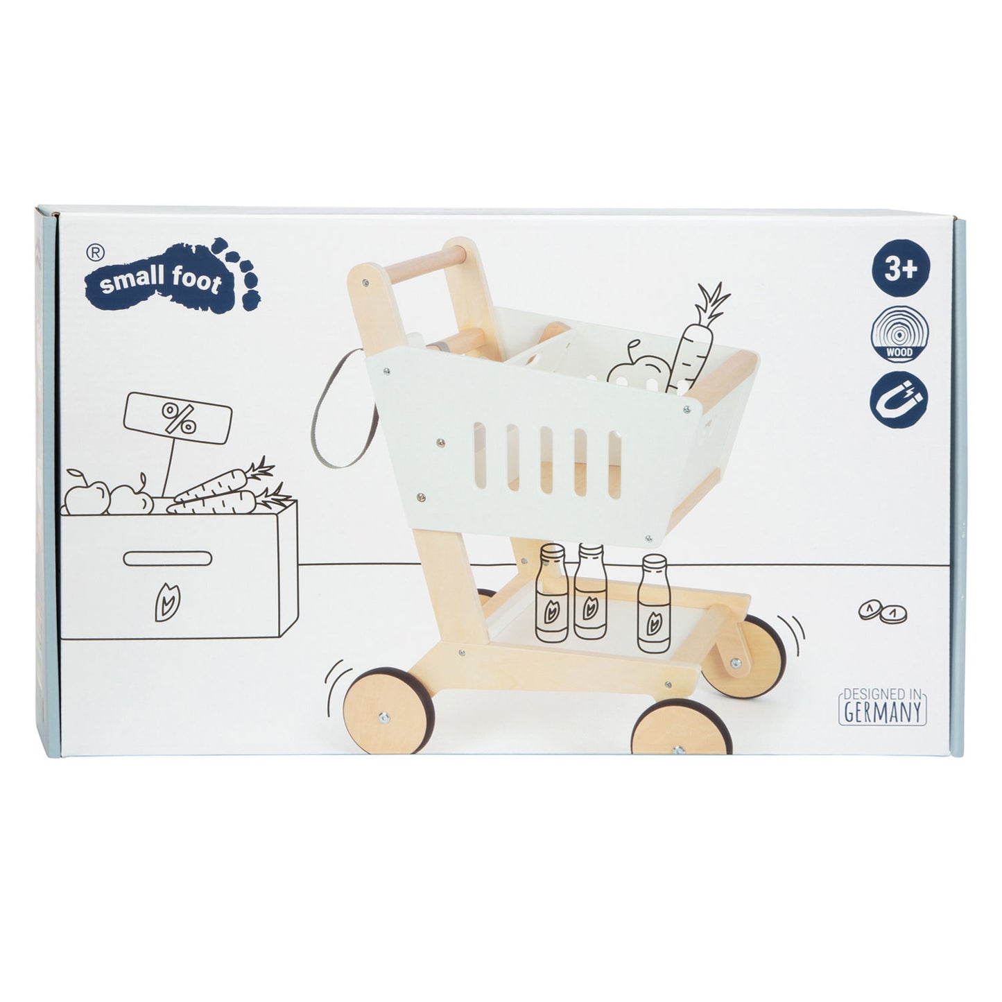 Small Foot - houten supermarkt winkelwagen wit