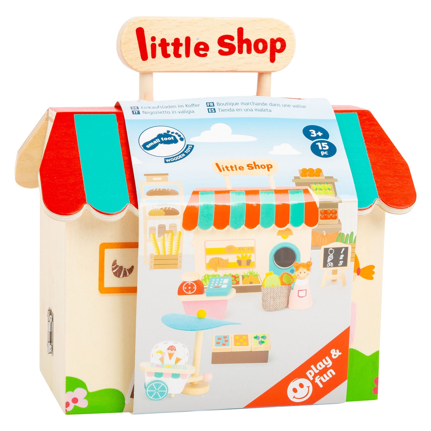 Small Foot - houten meeneem speelwinkel poppenhuis, 15dlg.