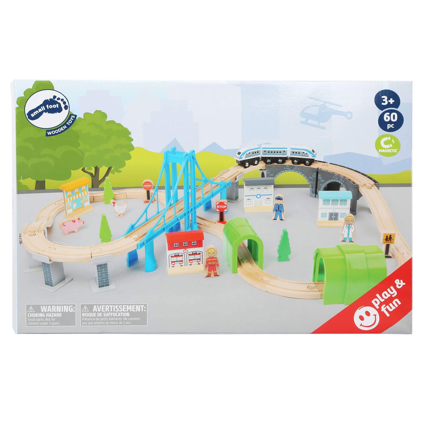 Small Foot - houten treinset met brug, 60dlg.
