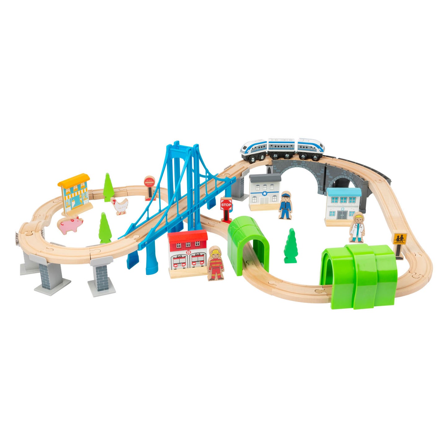 Small Foot - houten treinset met brug, 60dlg.
