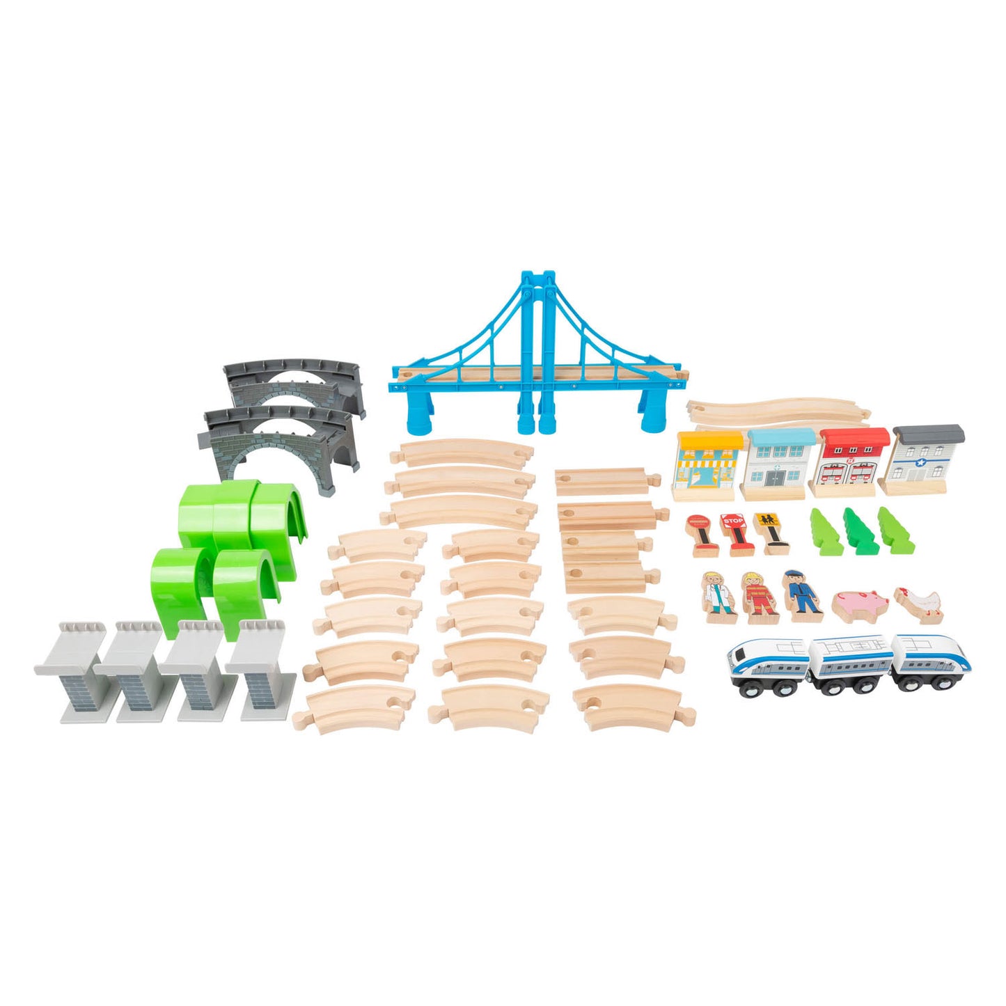 Small Foot - houten treinset met brug, 60dlg.
