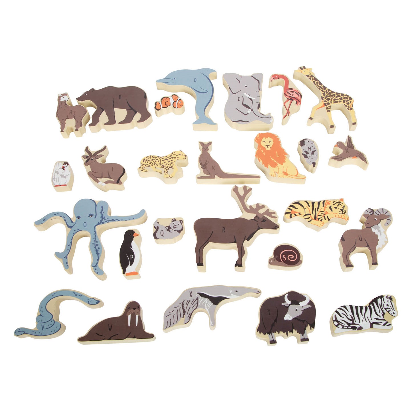 Small Foot - houten letter en vormenpuzzel dieren, 26st.