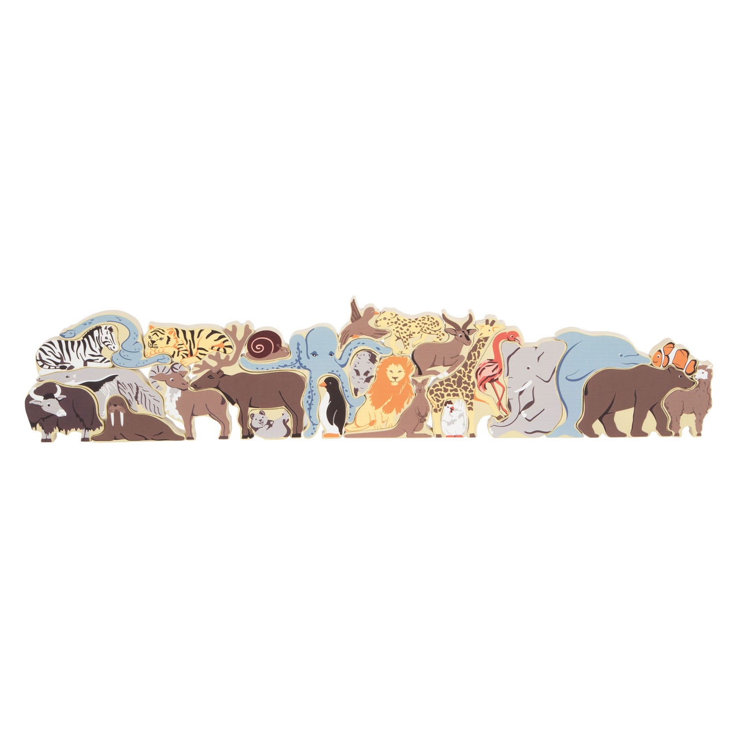 Small Foot - houten letter en vormenpuzzel dieren, 26st.