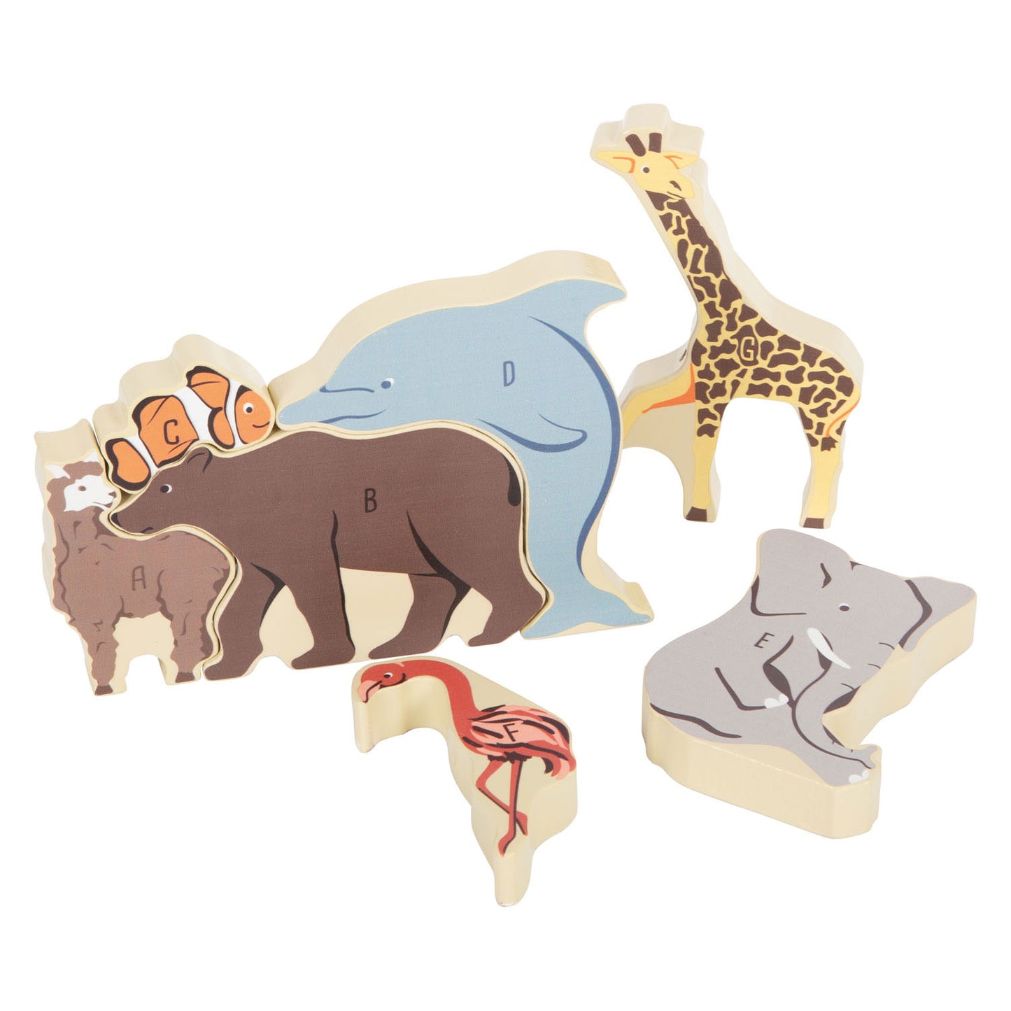 Small Foot - houten letter en vormenpuzzel dieren, 26st.