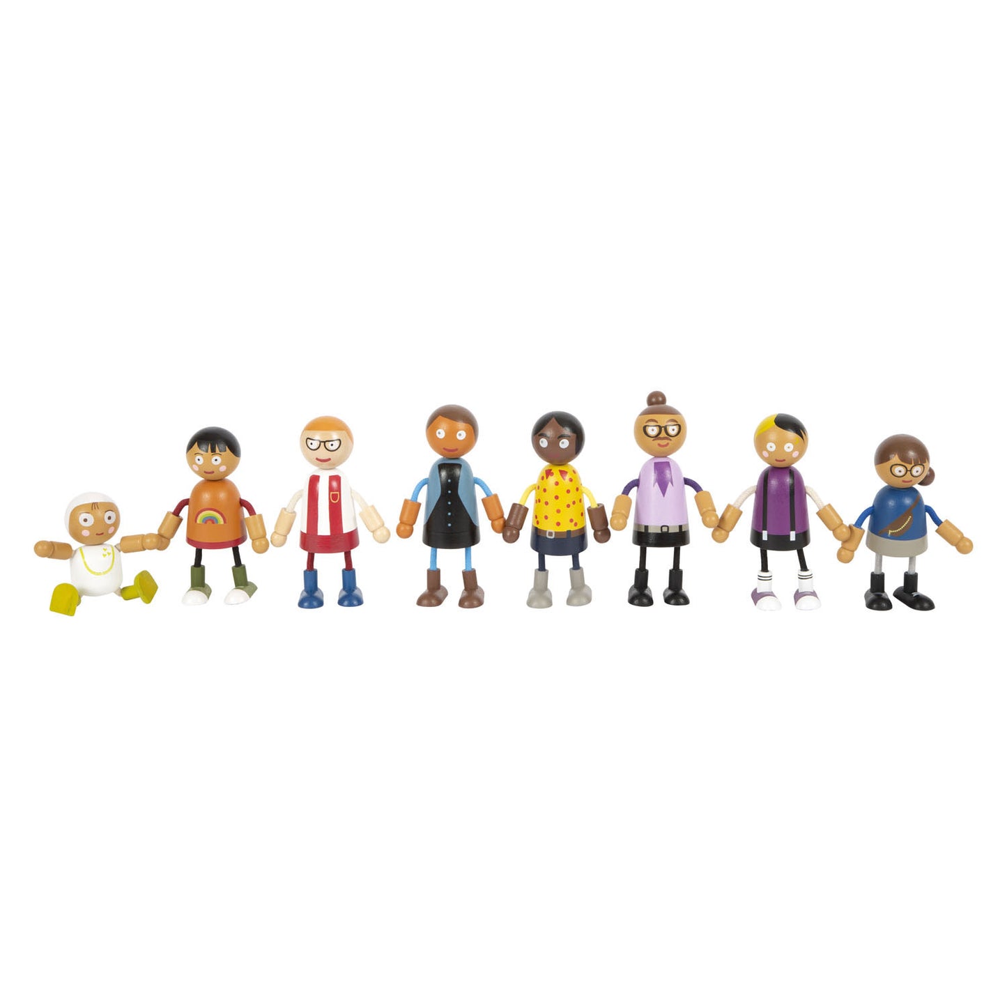 Small Foot - houten buigzame poppenfamilie met baby, 8st.