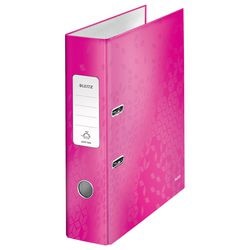 Ordner Leitz 10050023 karton 80g m2 A4 breedte 8cm roze grijpgat rugetiket