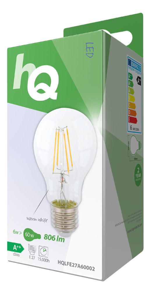 HQ lfe27a60002 led retro filament lamp e27 a60 6 w 806 lm 2700 k