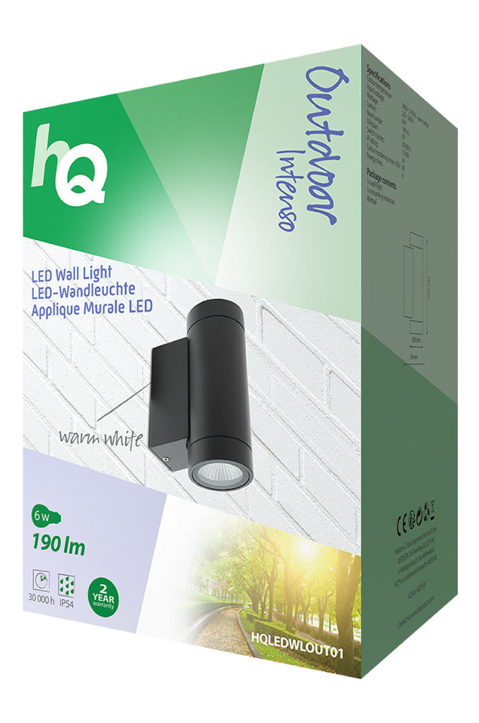 HQ ledwlout01 led wandlamp voor buiten 6 w 190 lm zwart