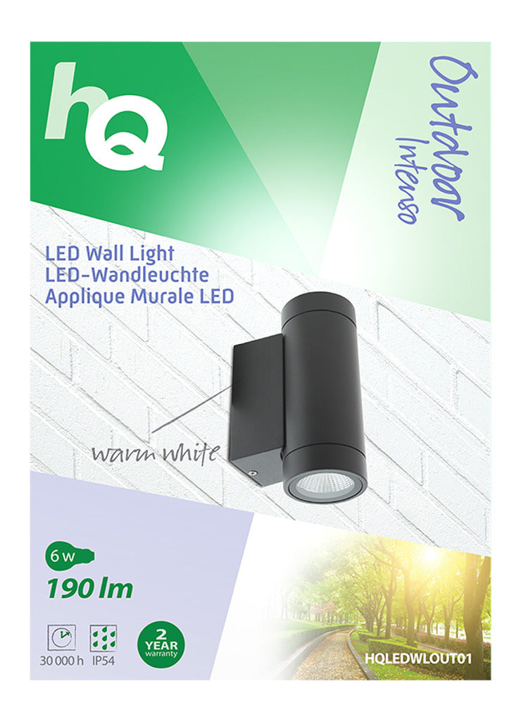 HQ ledwlout01 led wandlamp voor buiten 6 w 190 lm zwart